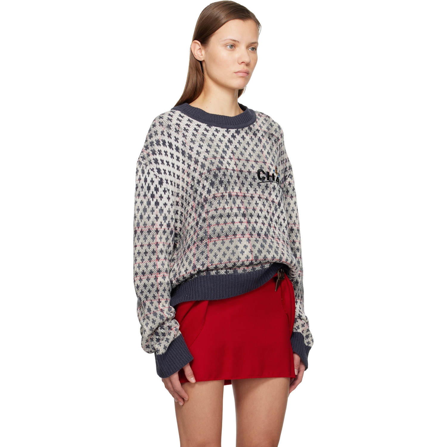 Vivienne Westwood Off-white & Navy Distressed Tartan Sweater 