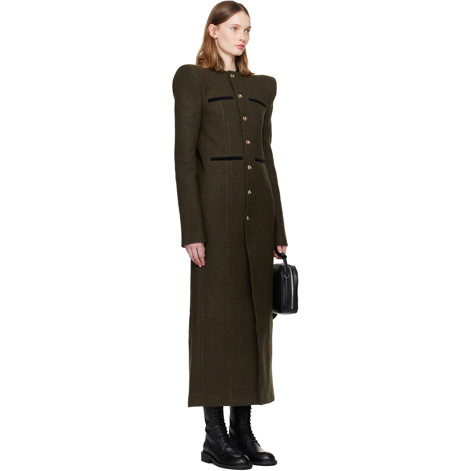  Laura Andraschko Khaki Pagoda Loden Maxi Coat 