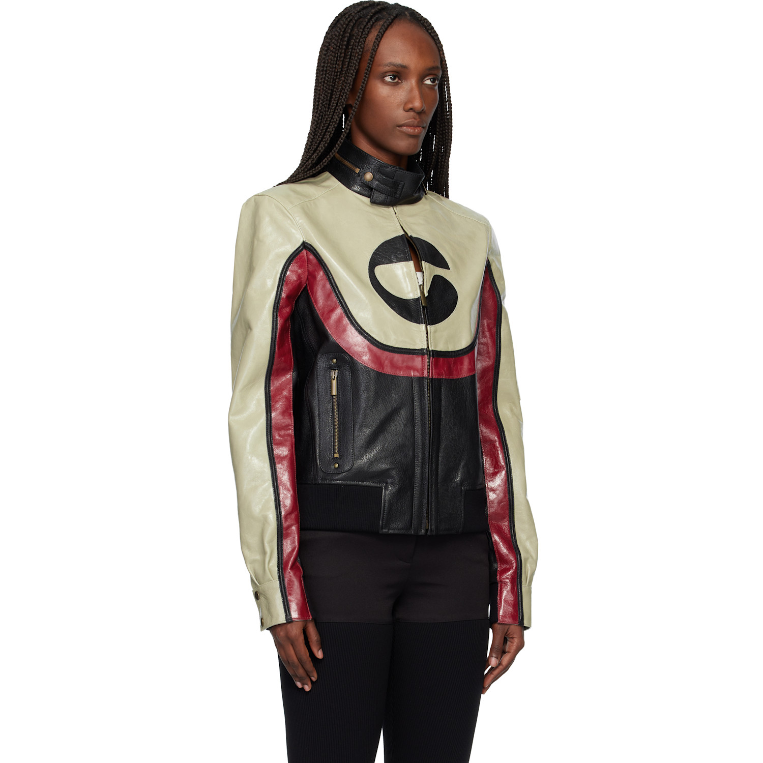  Coperni Beige & Black C-logo Leather Jacket 