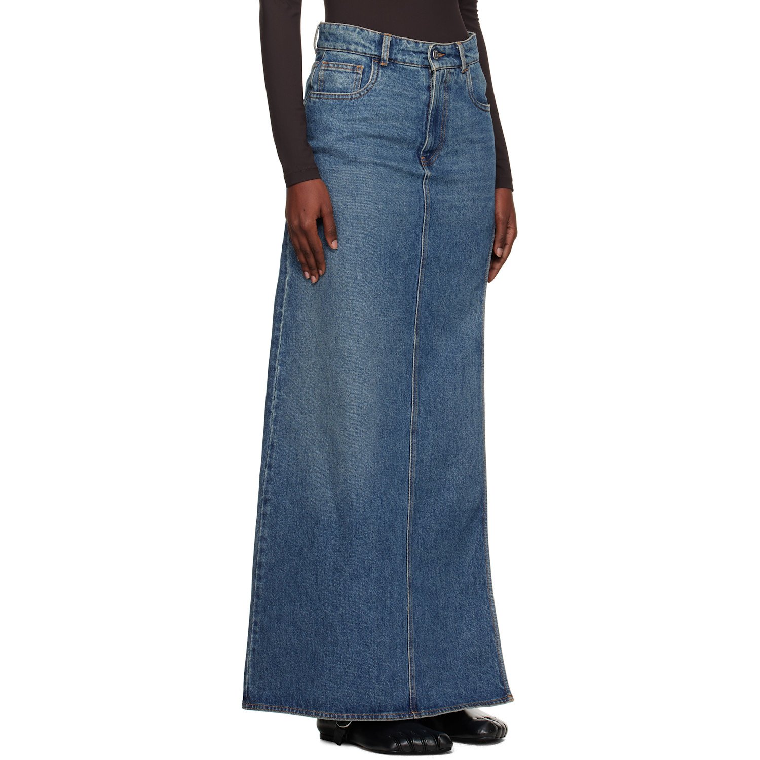  Coperni Blue Garter Belt Denim Maxi Skirt 