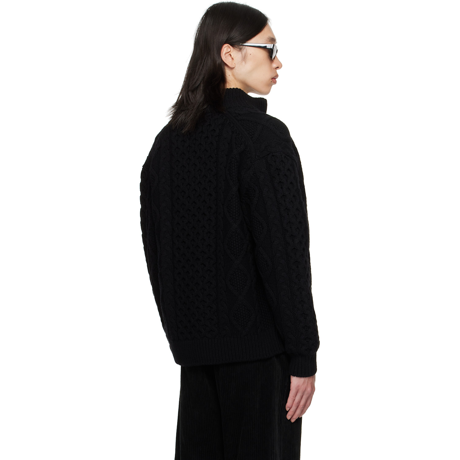  Vowels Black Cable Knit Zip Up Sweater 