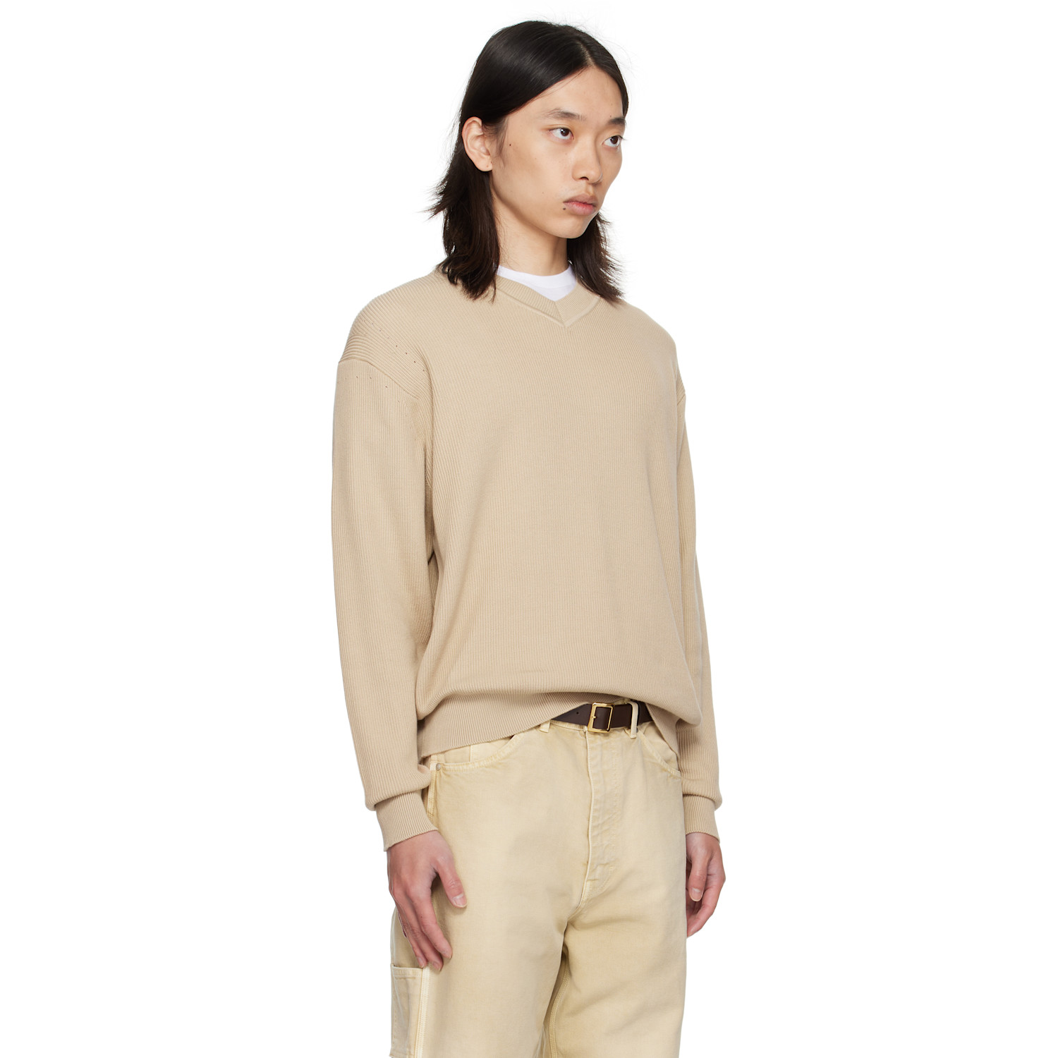  Vowels Beige V-neck Sweater 
