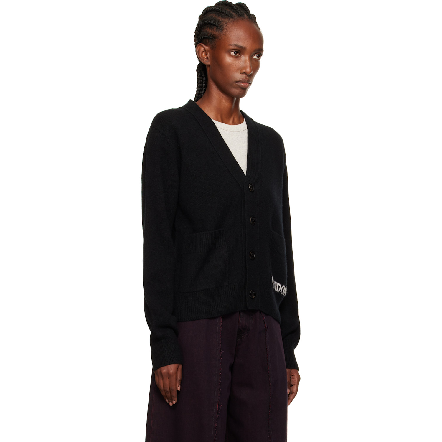  We11done Black Pocket Logo Knit Cardigan 