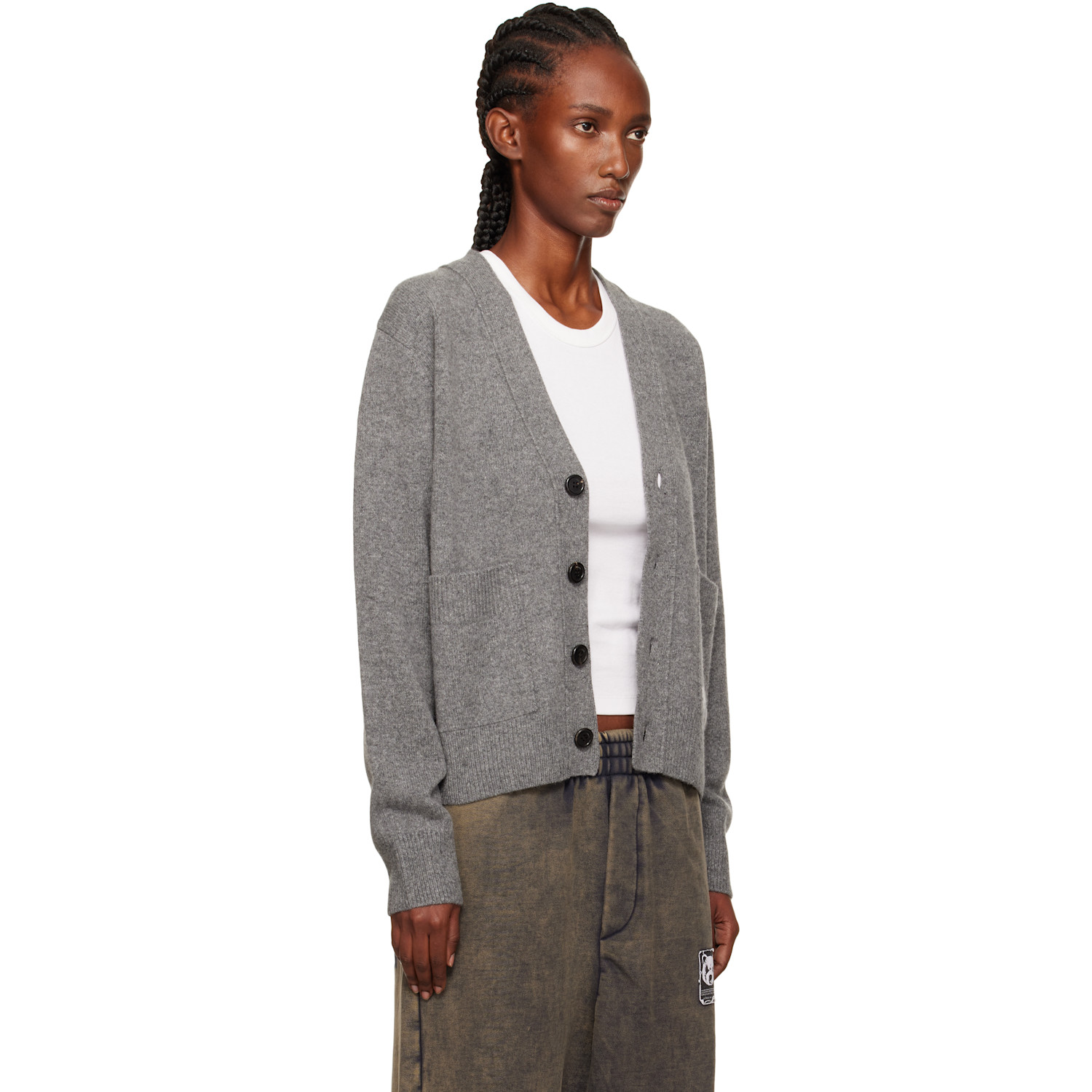  We11done Gray Pocket Logo Knit Cardigan 