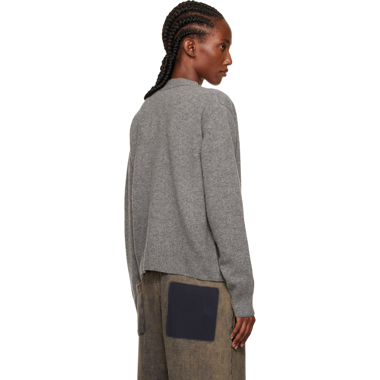  We11done Gray Pocket Logo Knit Cardigan 