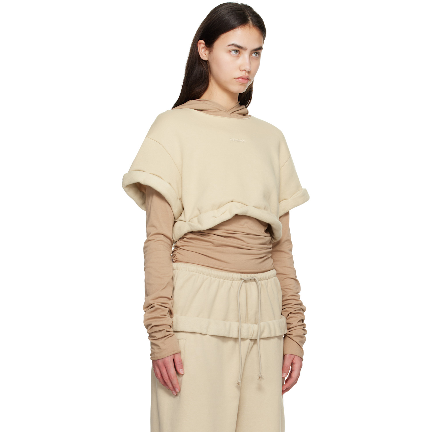  We11done Beige Layered Roll-up Hoodie 
