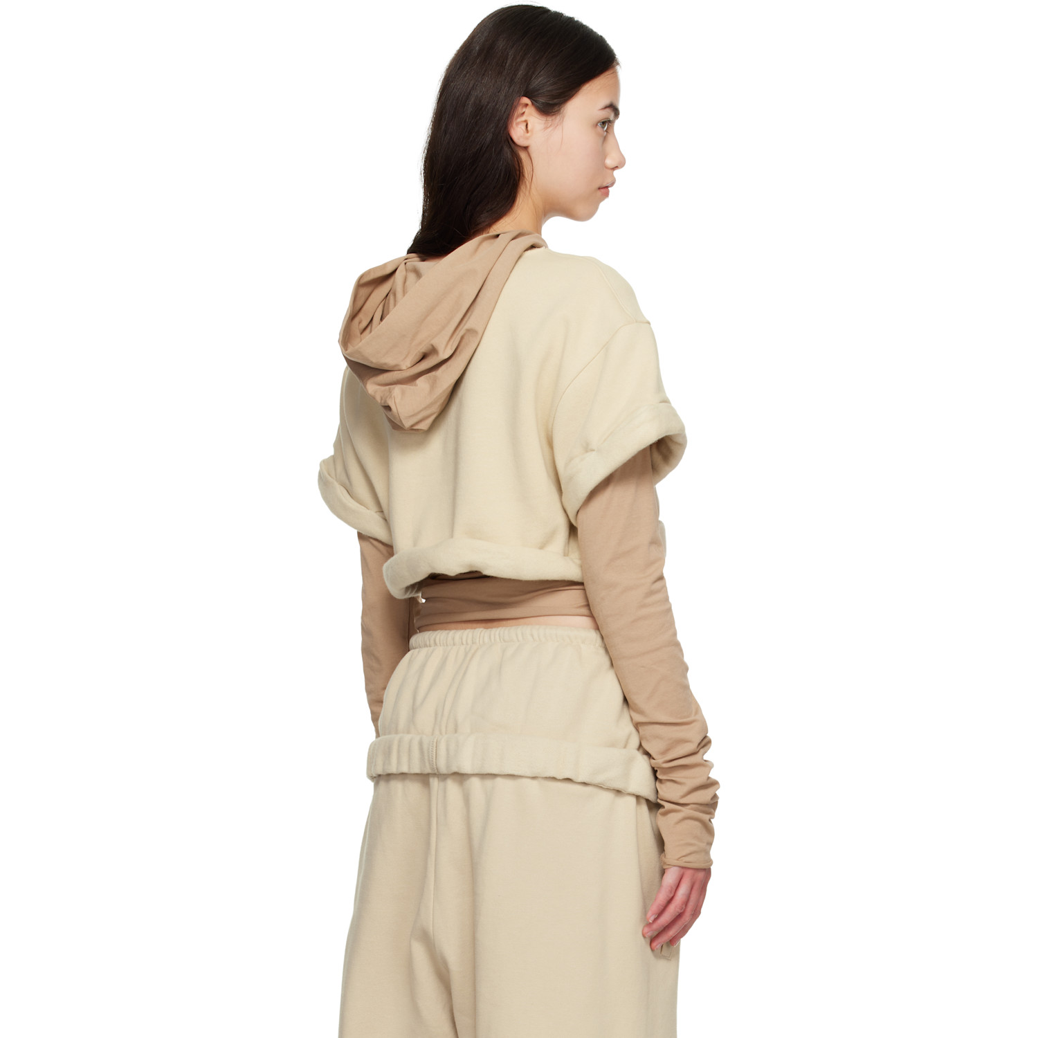  We11done Beige Layered Roll-up Hoodie 