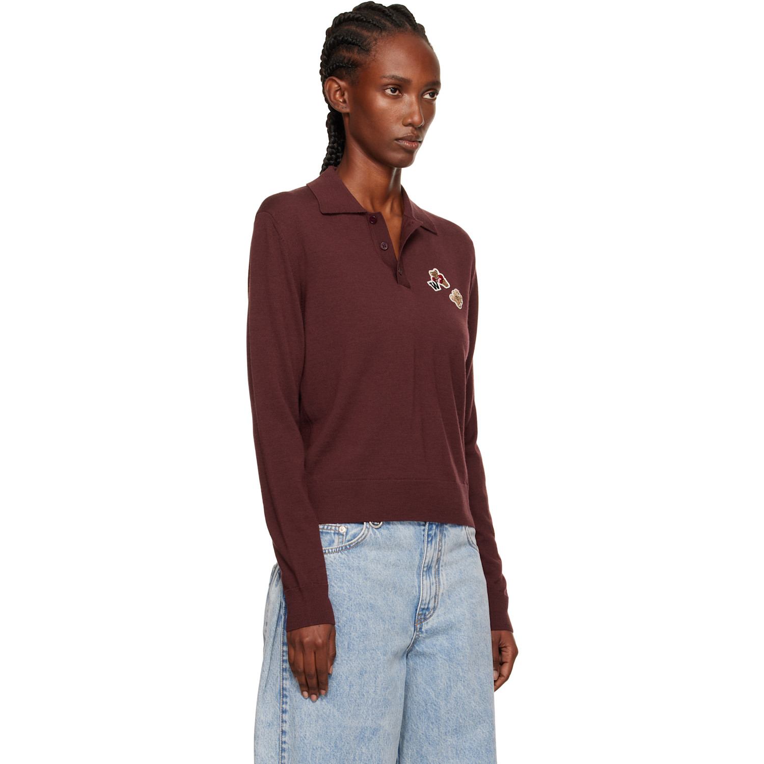  We11done Burgundy Double Patched Knit Polo 