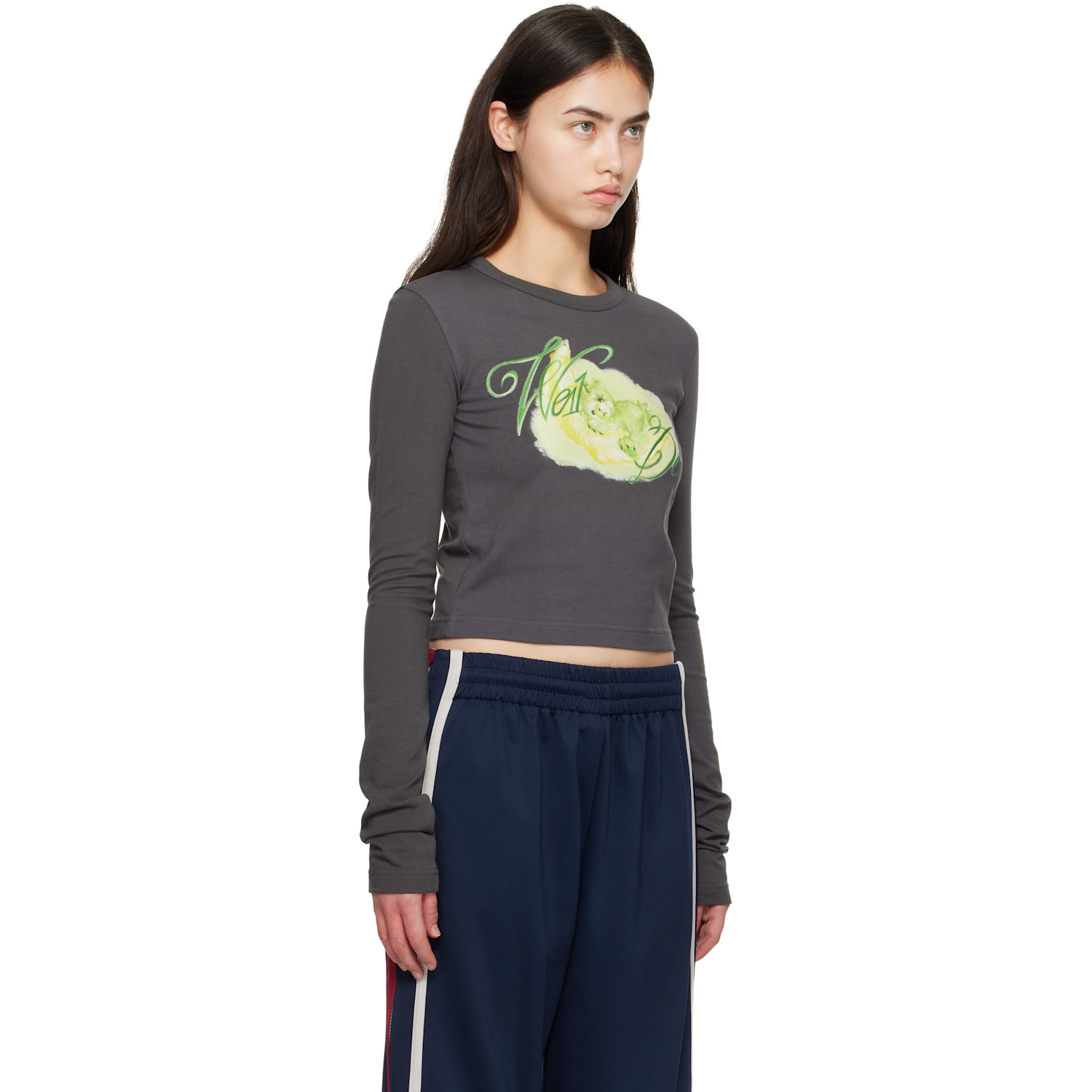  We11done Gray Cropped Pastel Teddy Long Sleeve T-shirt 