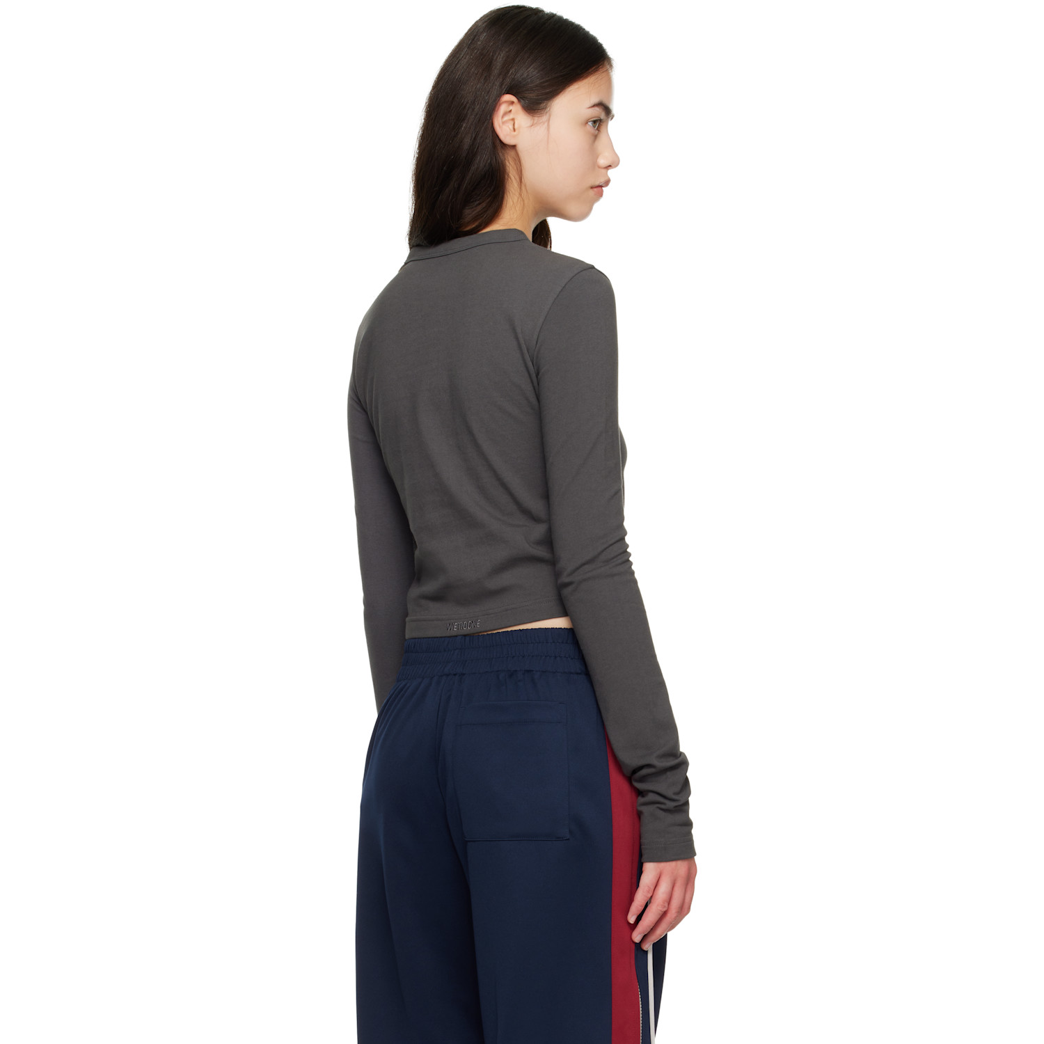  We11done Gray Cropped Pastel Teddy Long Sleeve T-shirt 