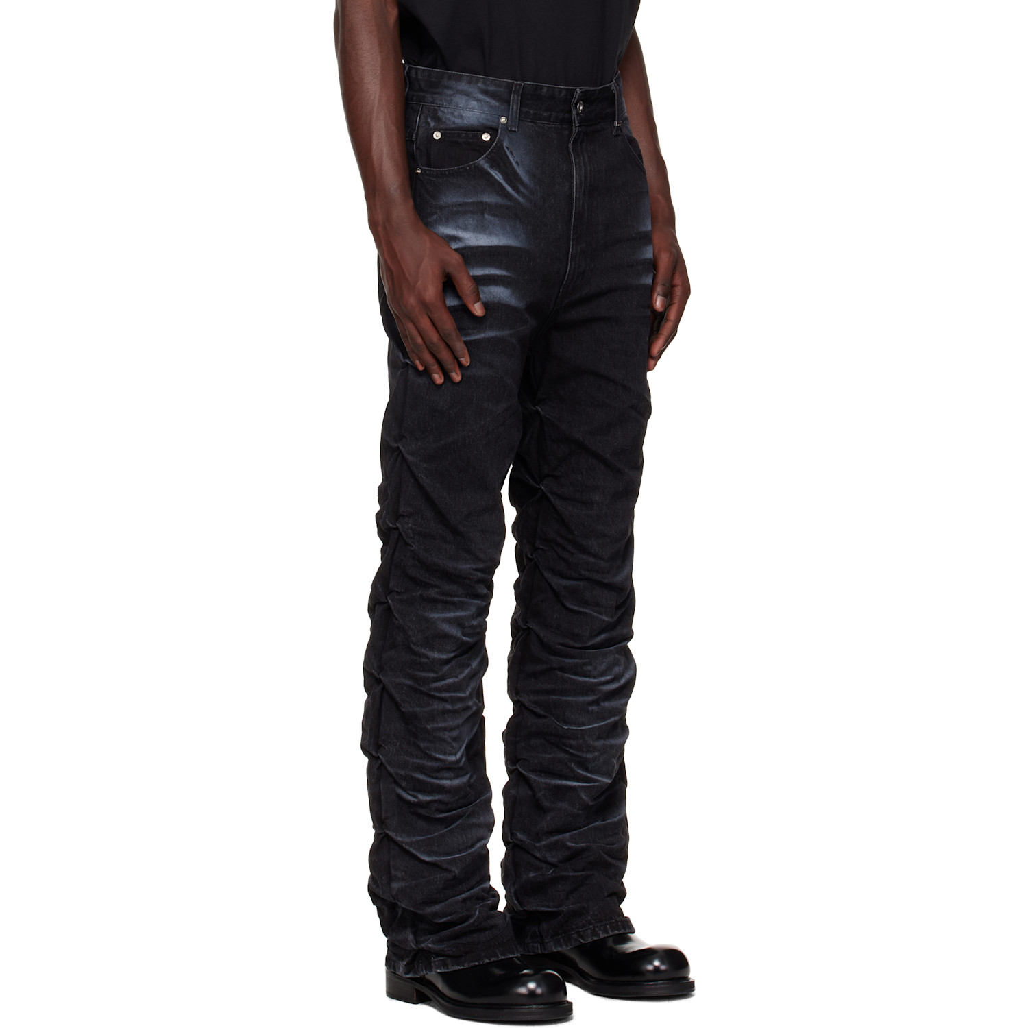  We11done Black Textured Fold Jeans 
