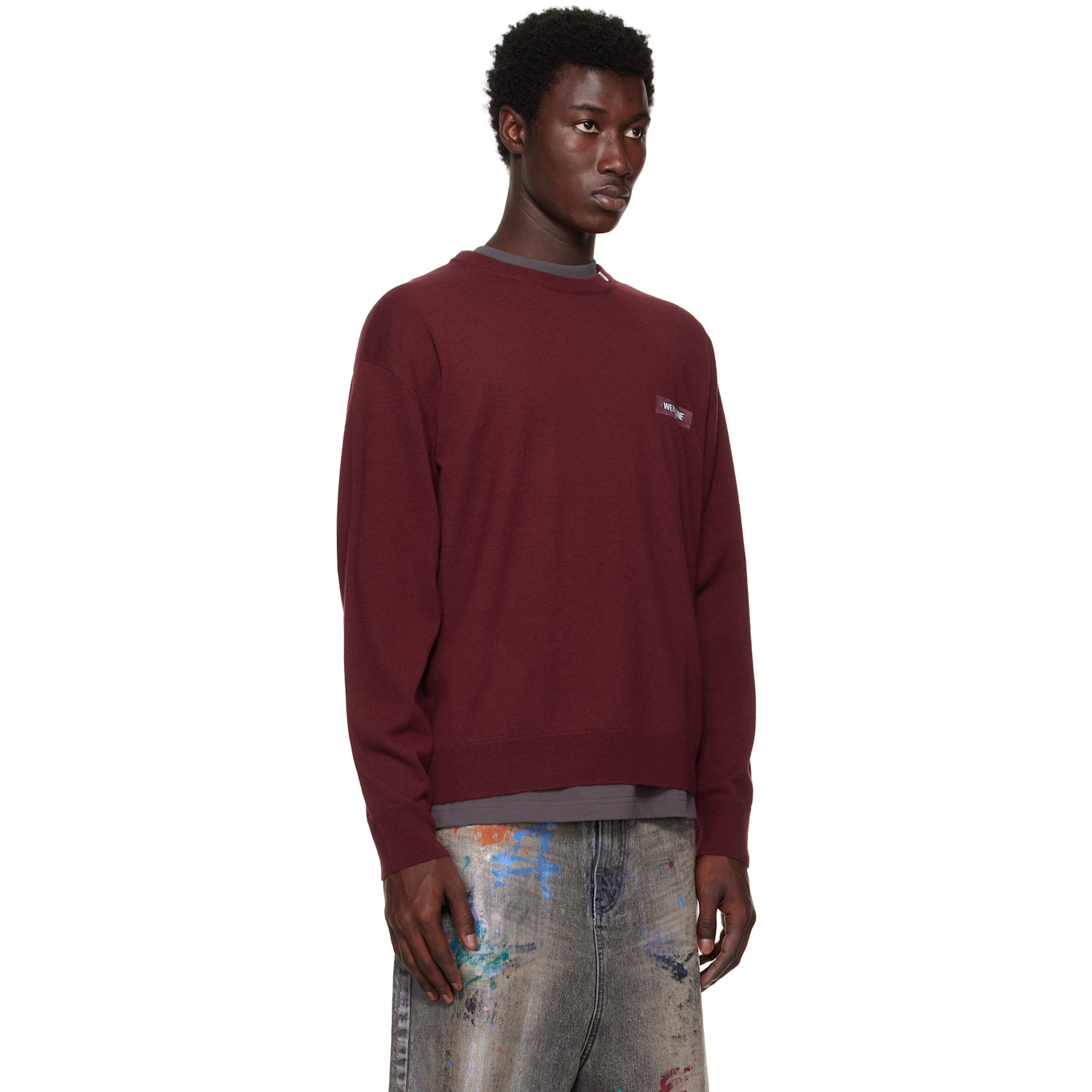  We11done Burgundy Logo Knit Pullover Sweater 