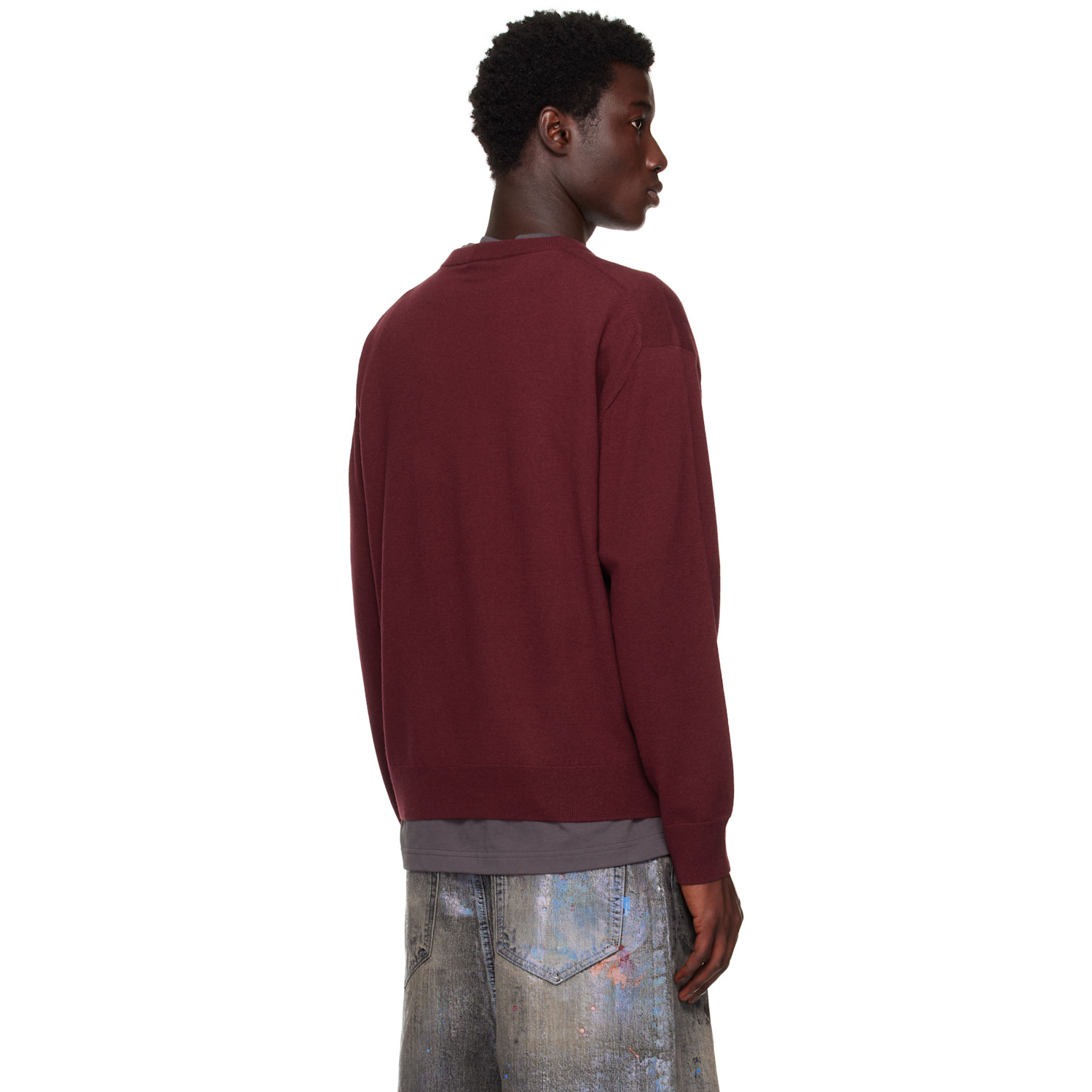  We11done Burgundy Logo Knit Pullover Sweater 