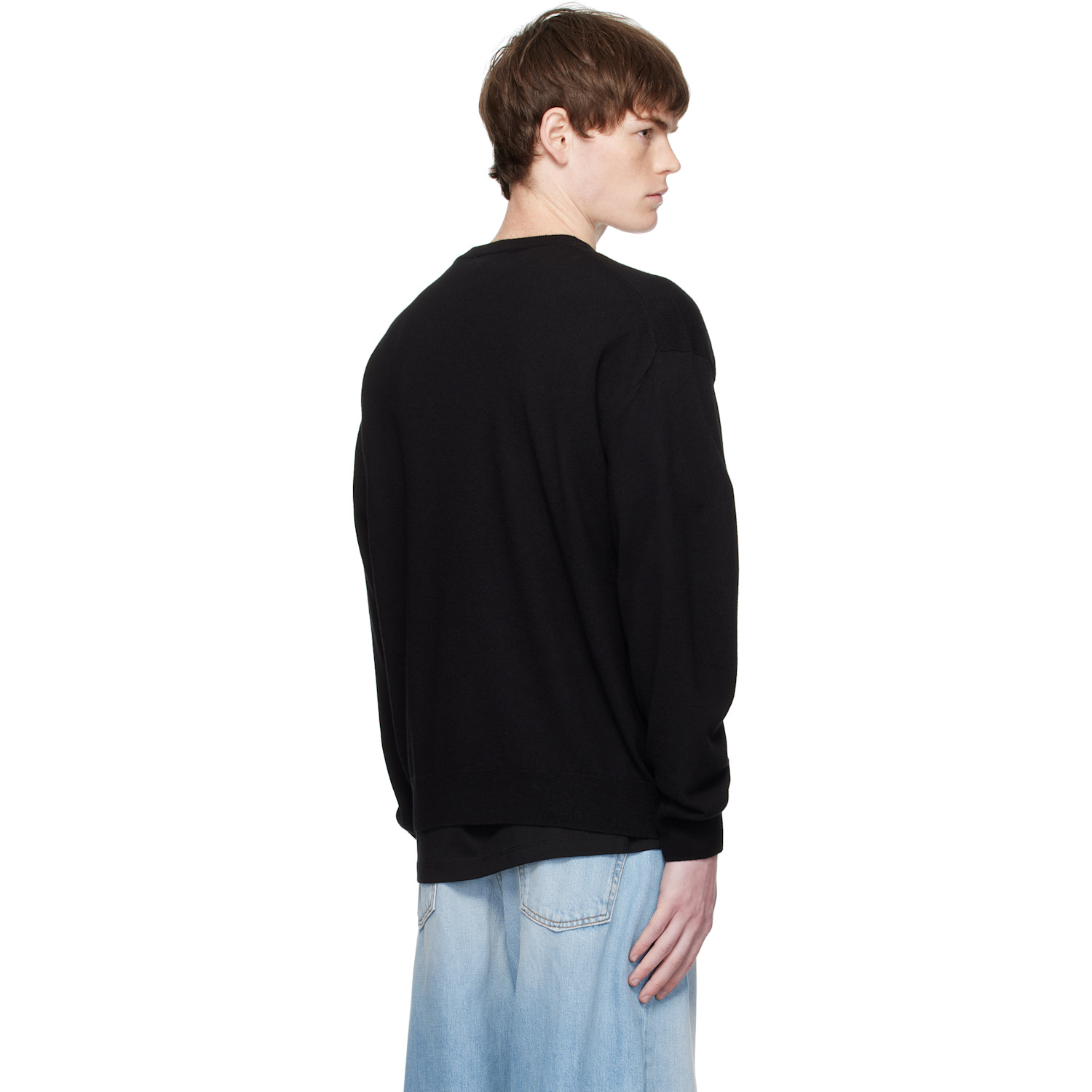  We11done Black Logo Rhinestone Knit Pullover Sweater 