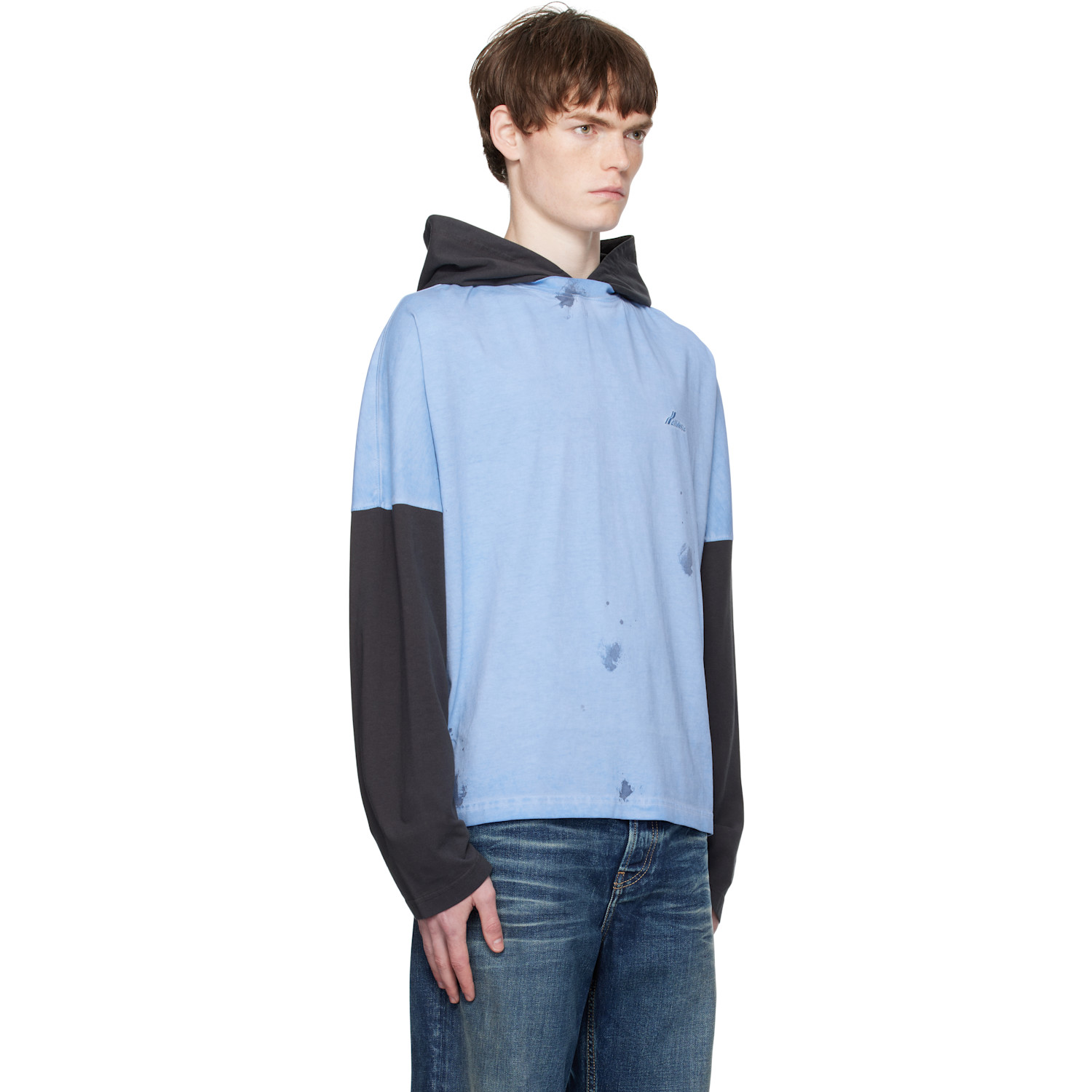  We11done Blue Painted Long-sleeved Hoodie 