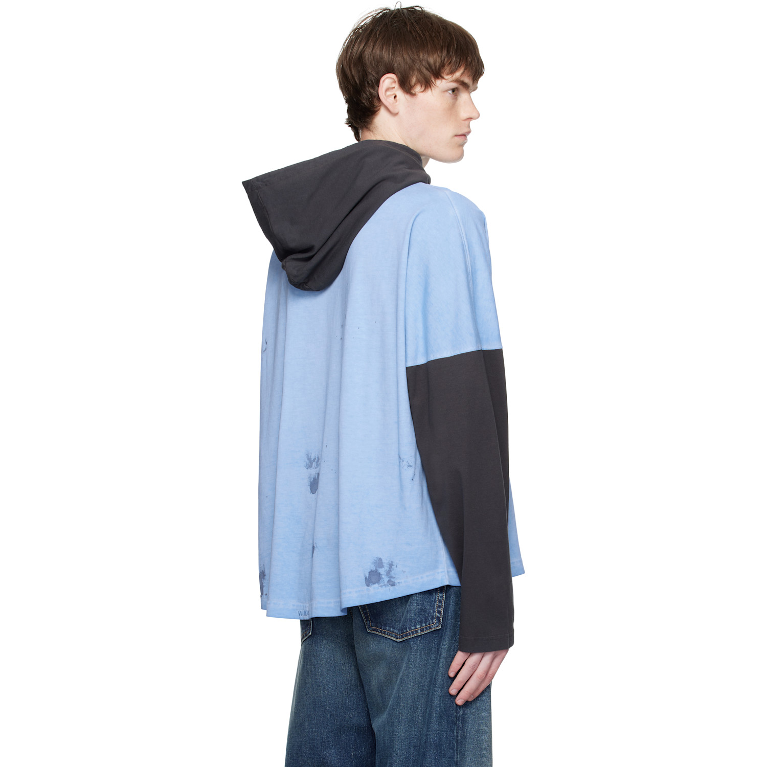  We11done Blue Painted Long-sleeved Hoodie 
