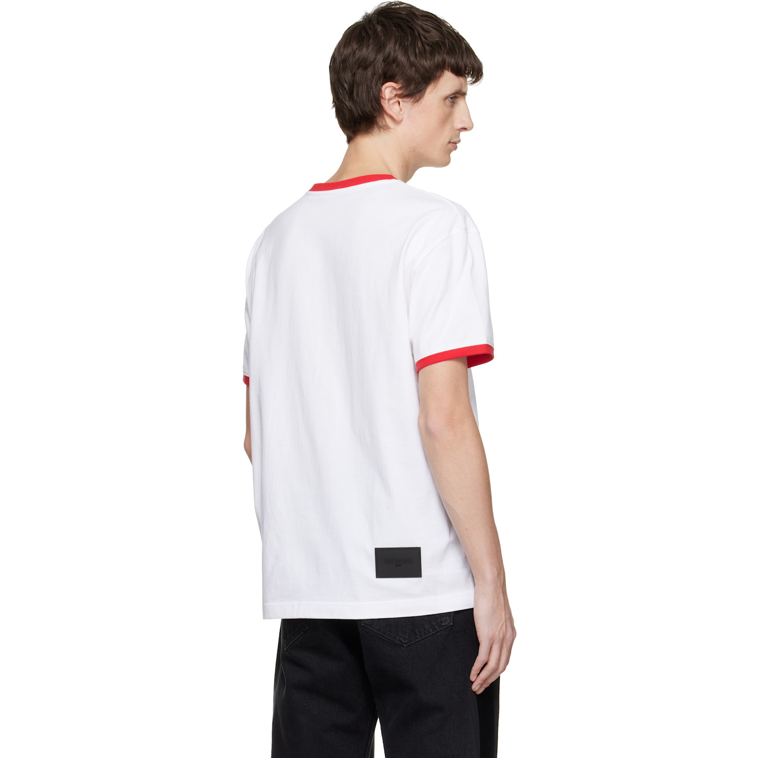  We11done White Cursive Logo Fitted Ringer T-shirt 