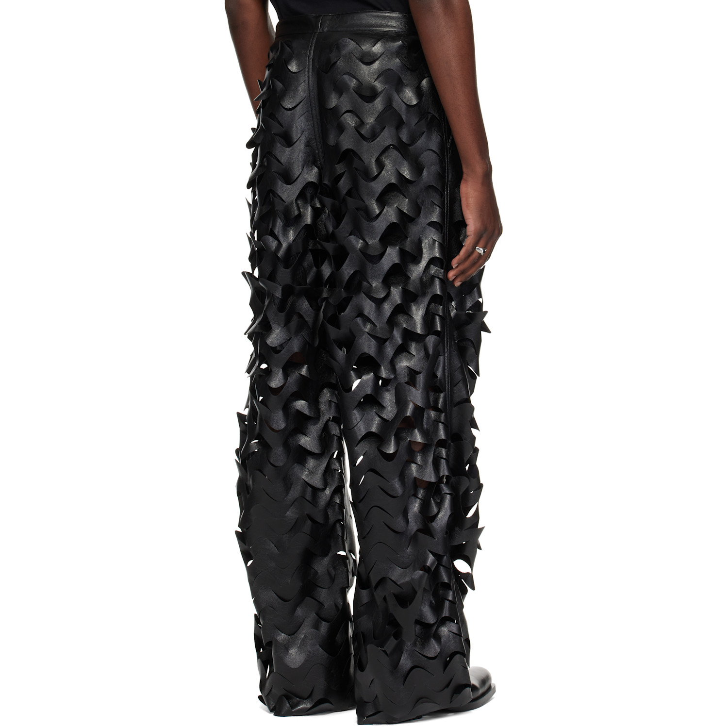  Lu'u Dan Black Laser Cut Wide-leg Faux-leather Pants 