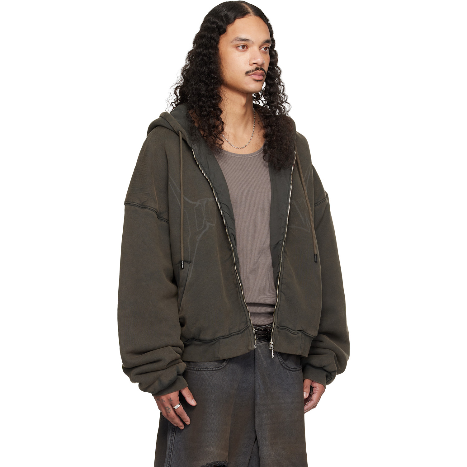  Lu'u Dan Gray Washed Out Zip Up Hoodie 