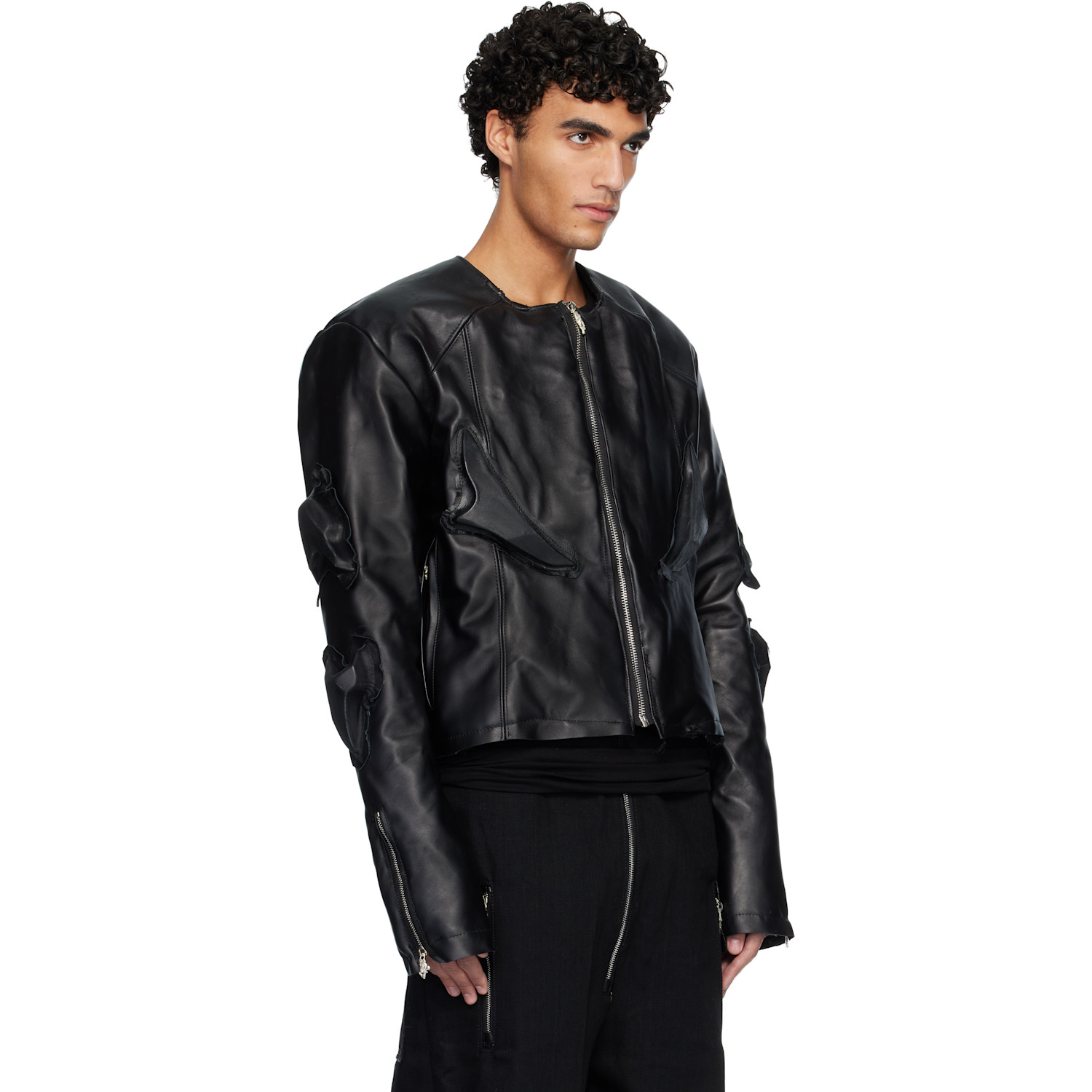  Swampgod Black Padded Leather Biker Jacket 