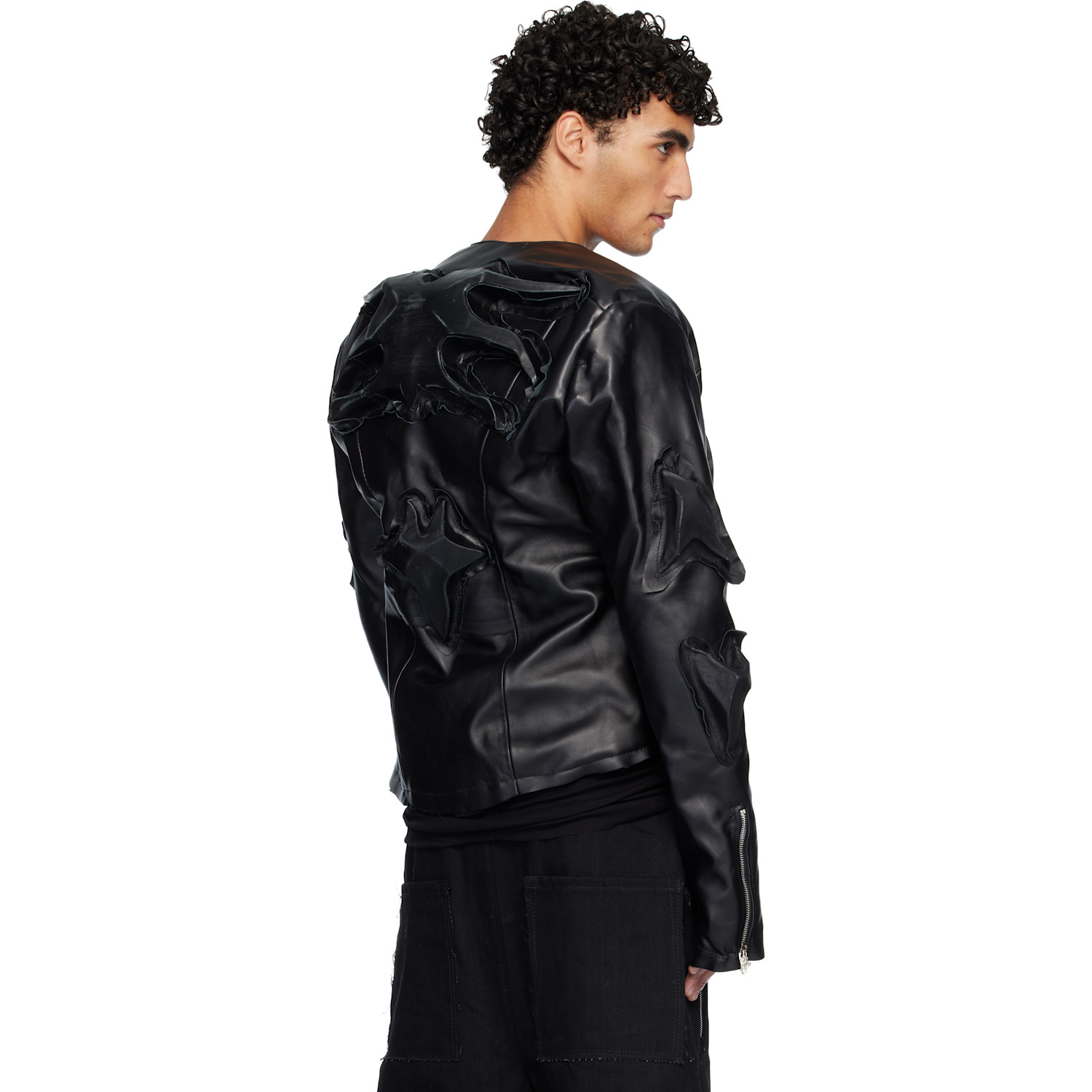  Swampgod Black Padded Leather Biker Jacket 
