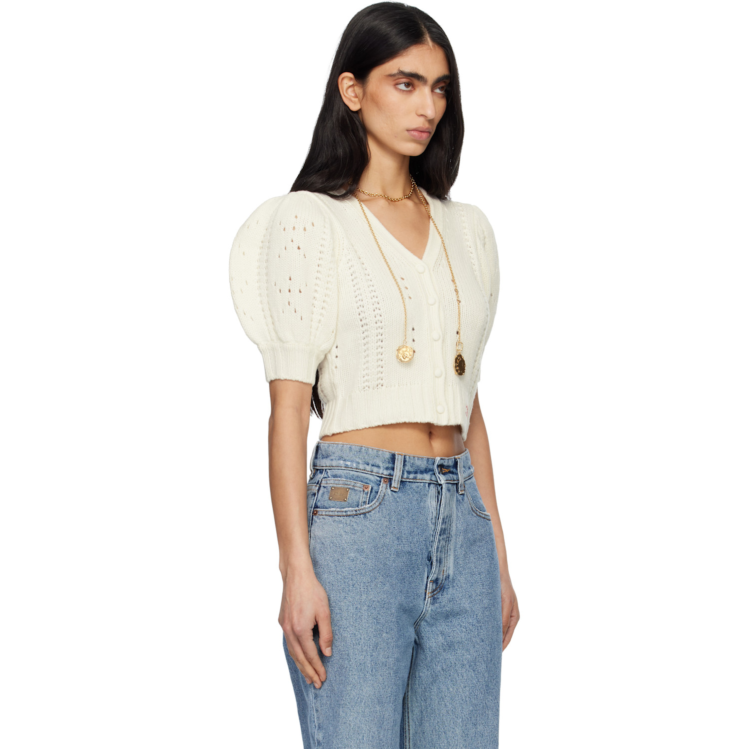  Chloé White Puff-sleeve Wool & Cashmere Knit Cardigan 