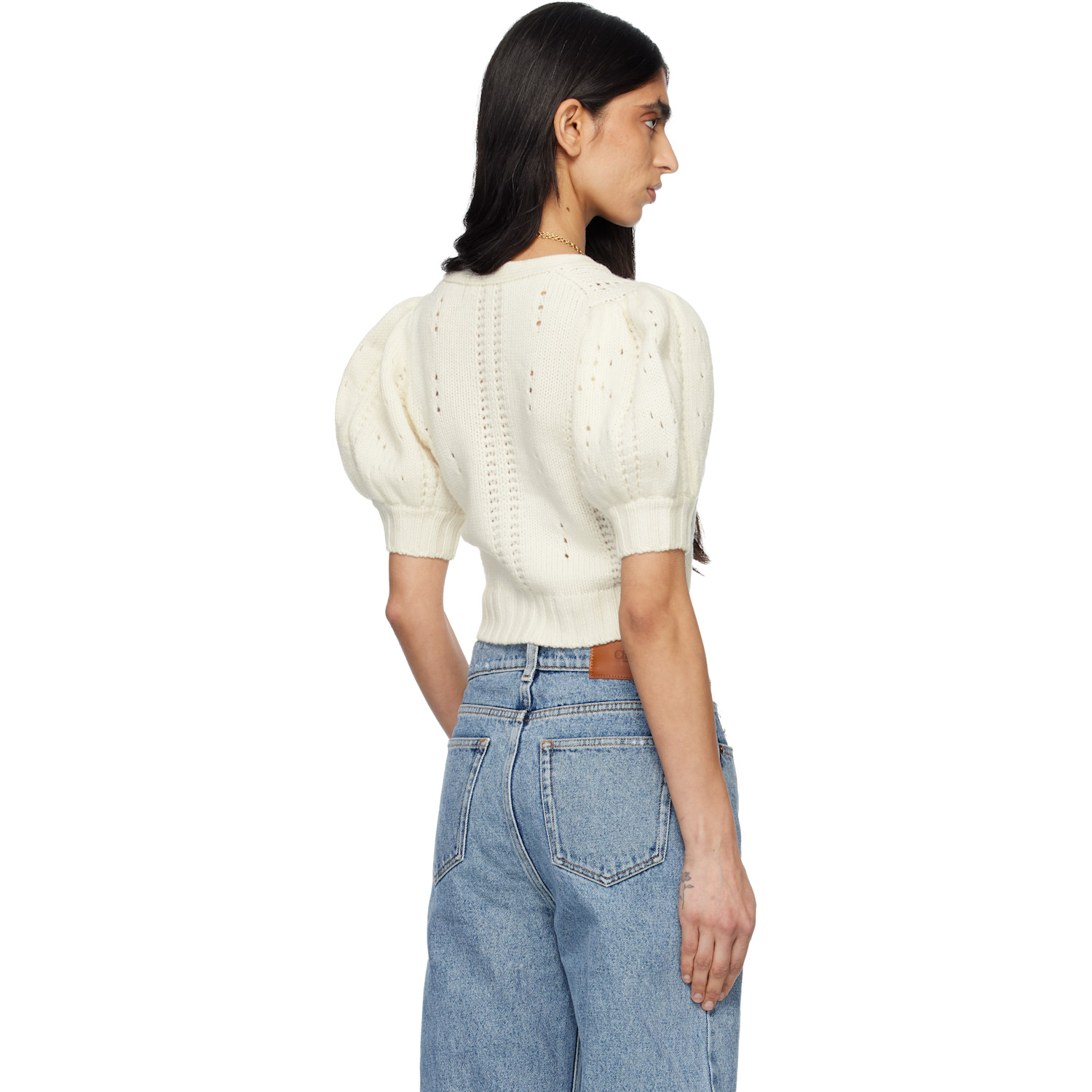  Chloé White Puff-sleeve Wool & Cashmere Knit Cardigan 