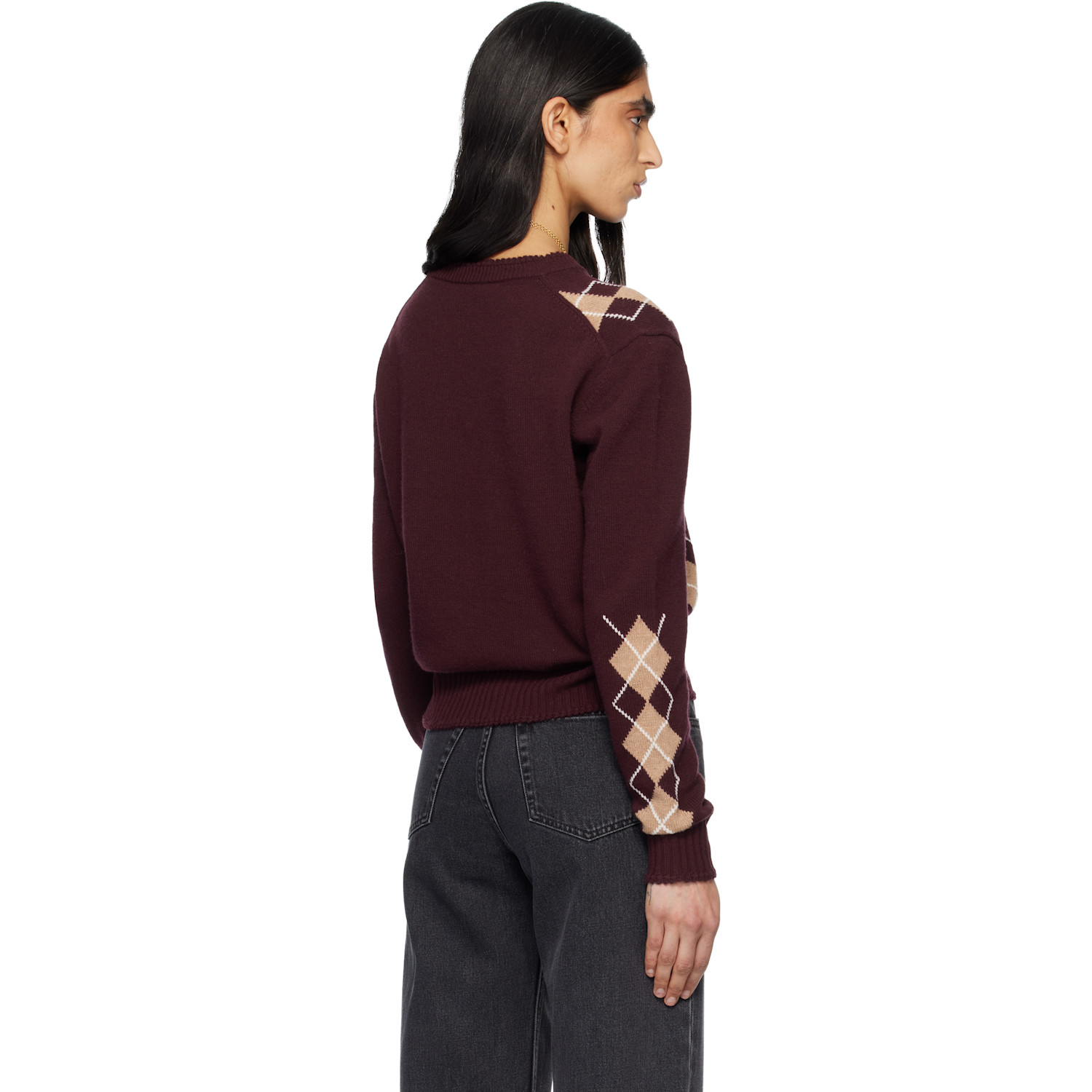  Chloé Burgundy Argyle Knit Wool Sweater 