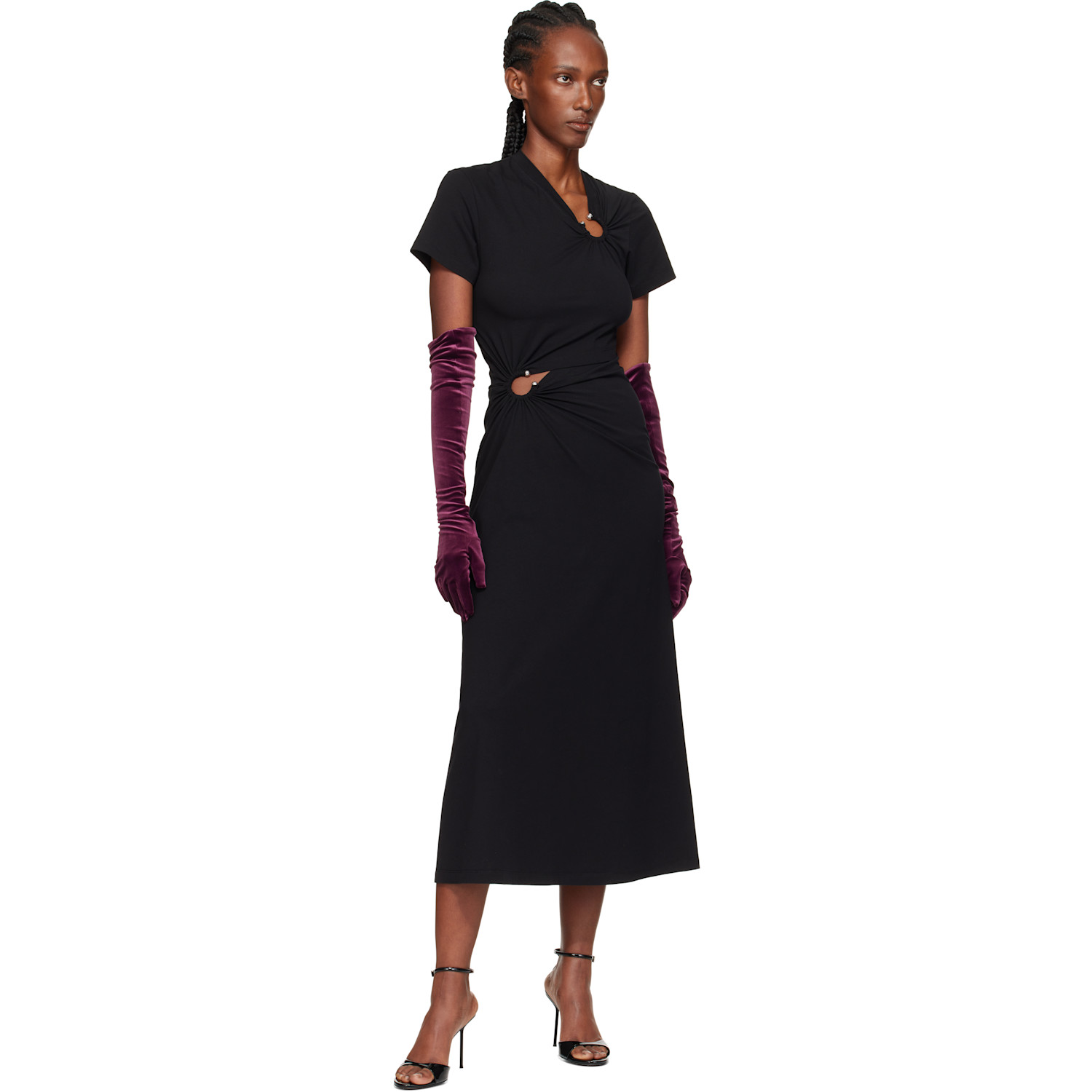  Mugler Burgundy Velour Gloves 