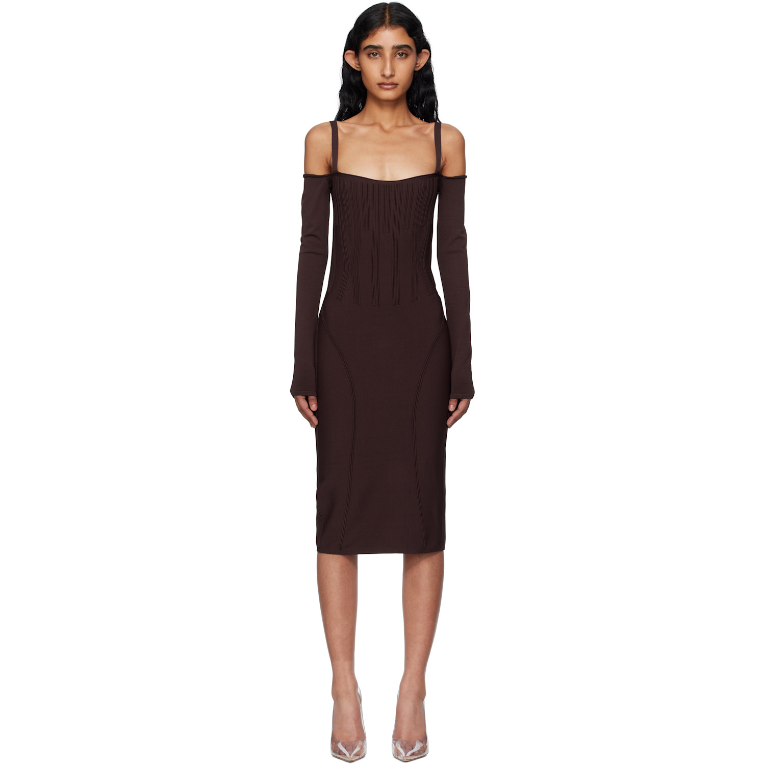 Mugler Burgundy Knit Midi Dress