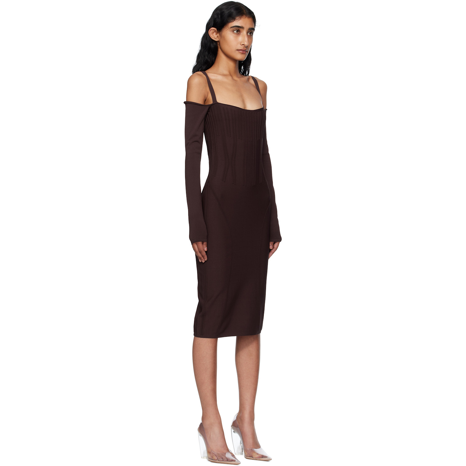  Mugler Burgundy Knit Midi Dress 
