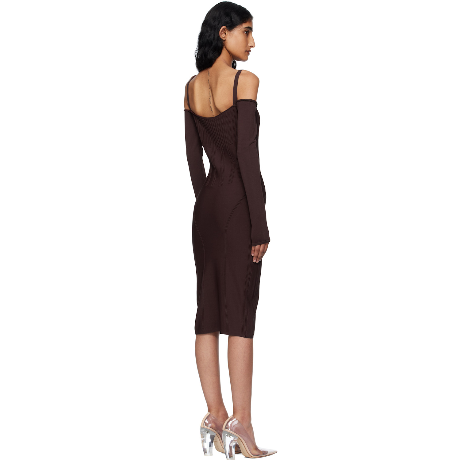  Mugler Burgundy Knit Midi Dress 