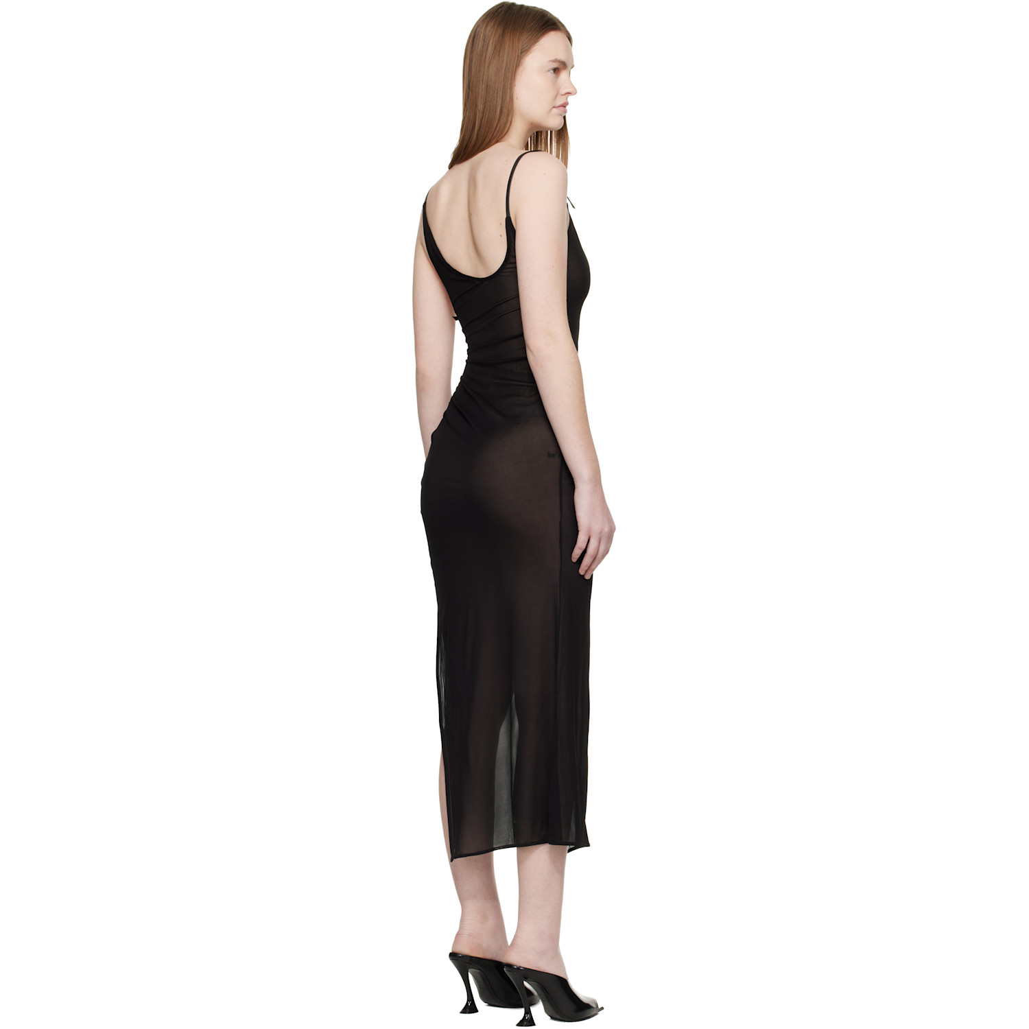  Mugler Black Asymmetrical Buckled Strap Maxi Dress 