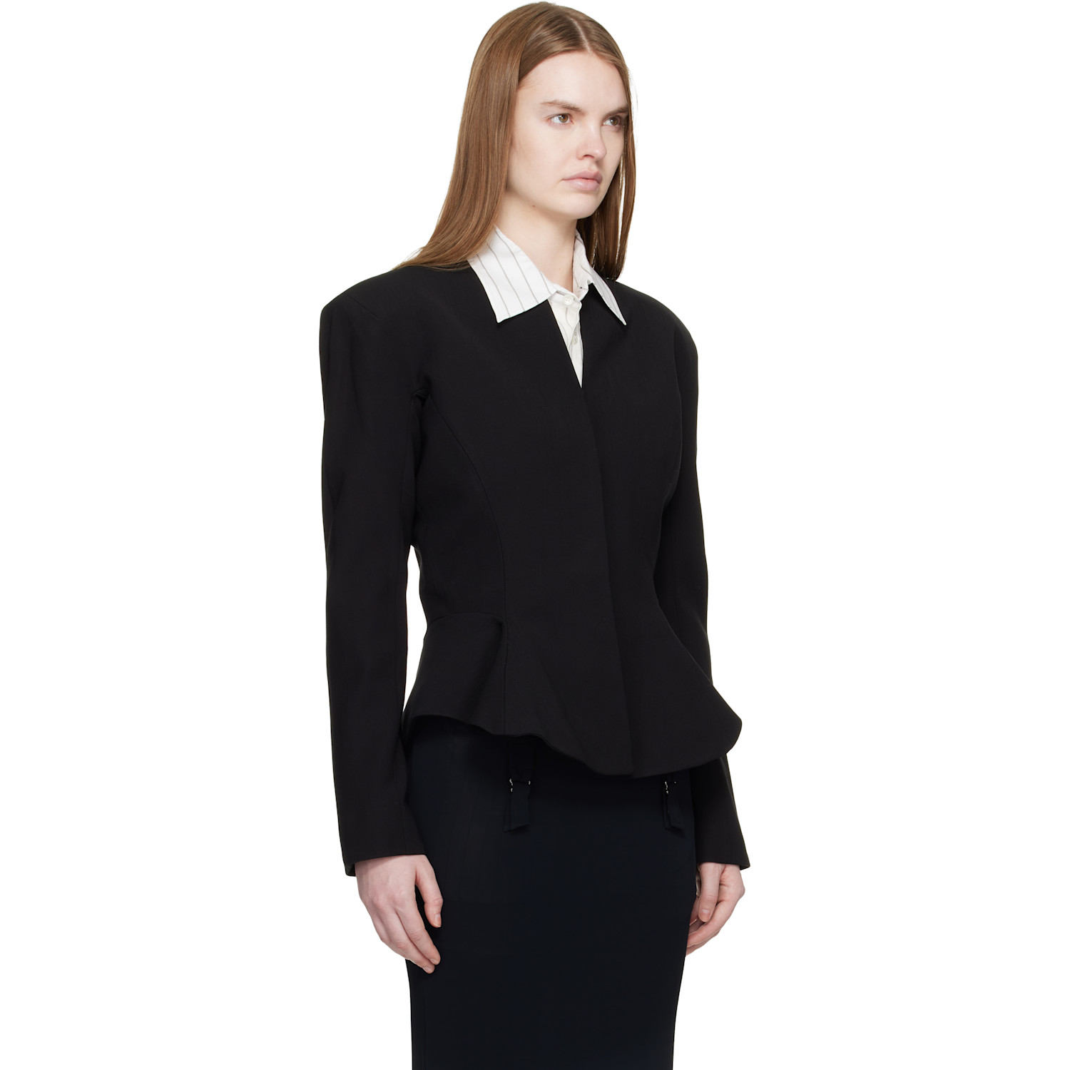  Mugler Black Flared Wool Jacket 