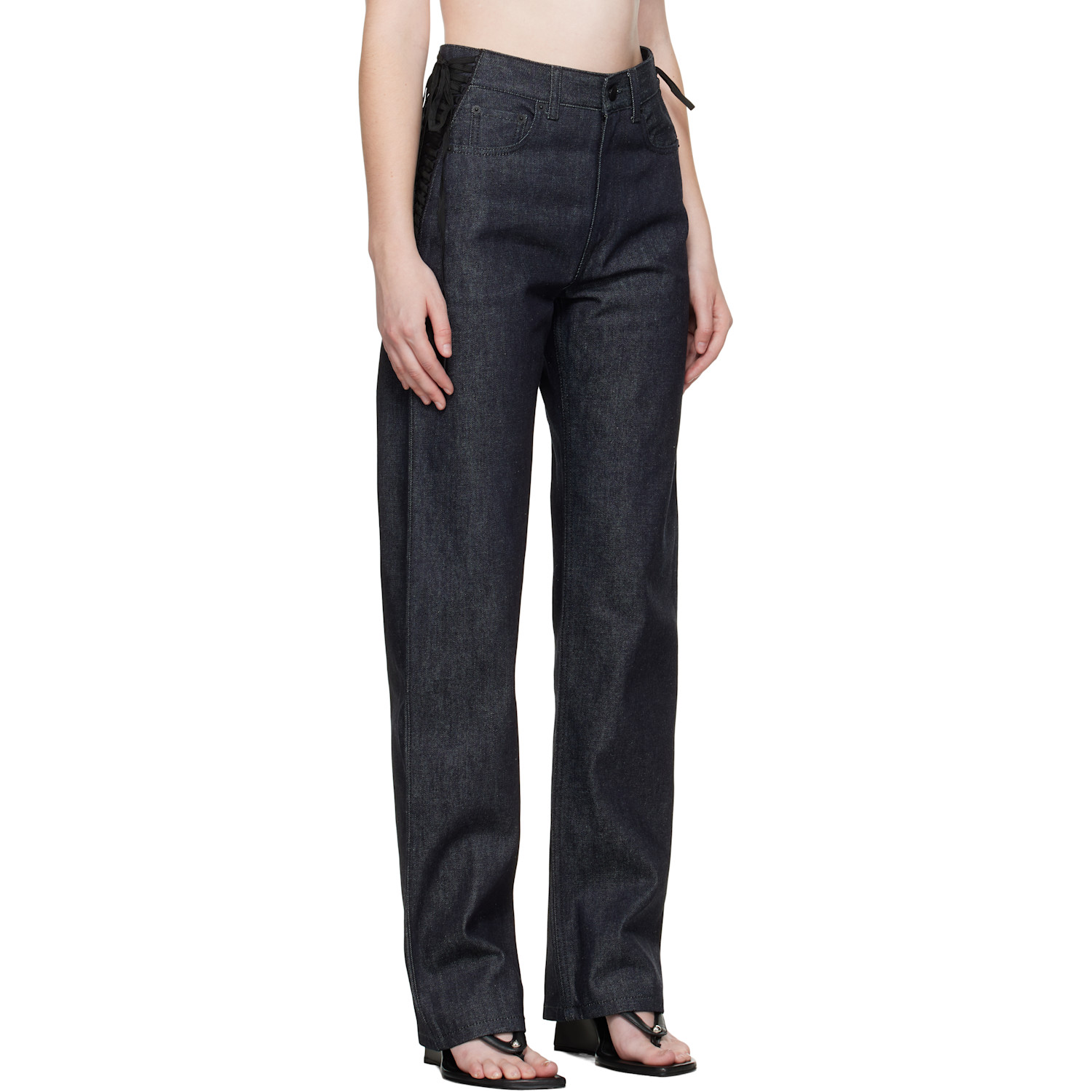  Mugler Indigo Laced-up Straight Jeans 