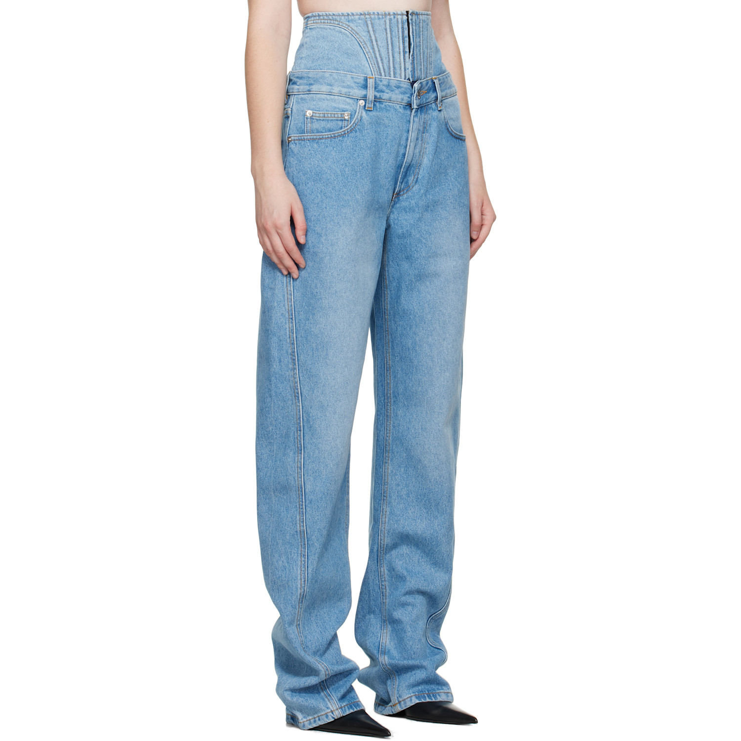  Mugler Blue High-waisted Corset Jeans 