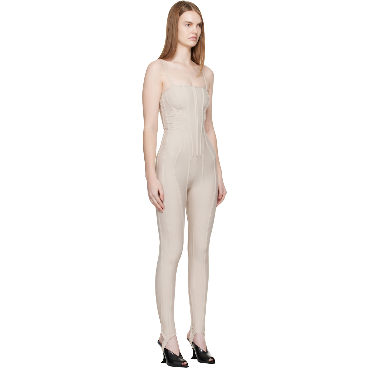  Mugler Beige Boned Stretch Catsuit 