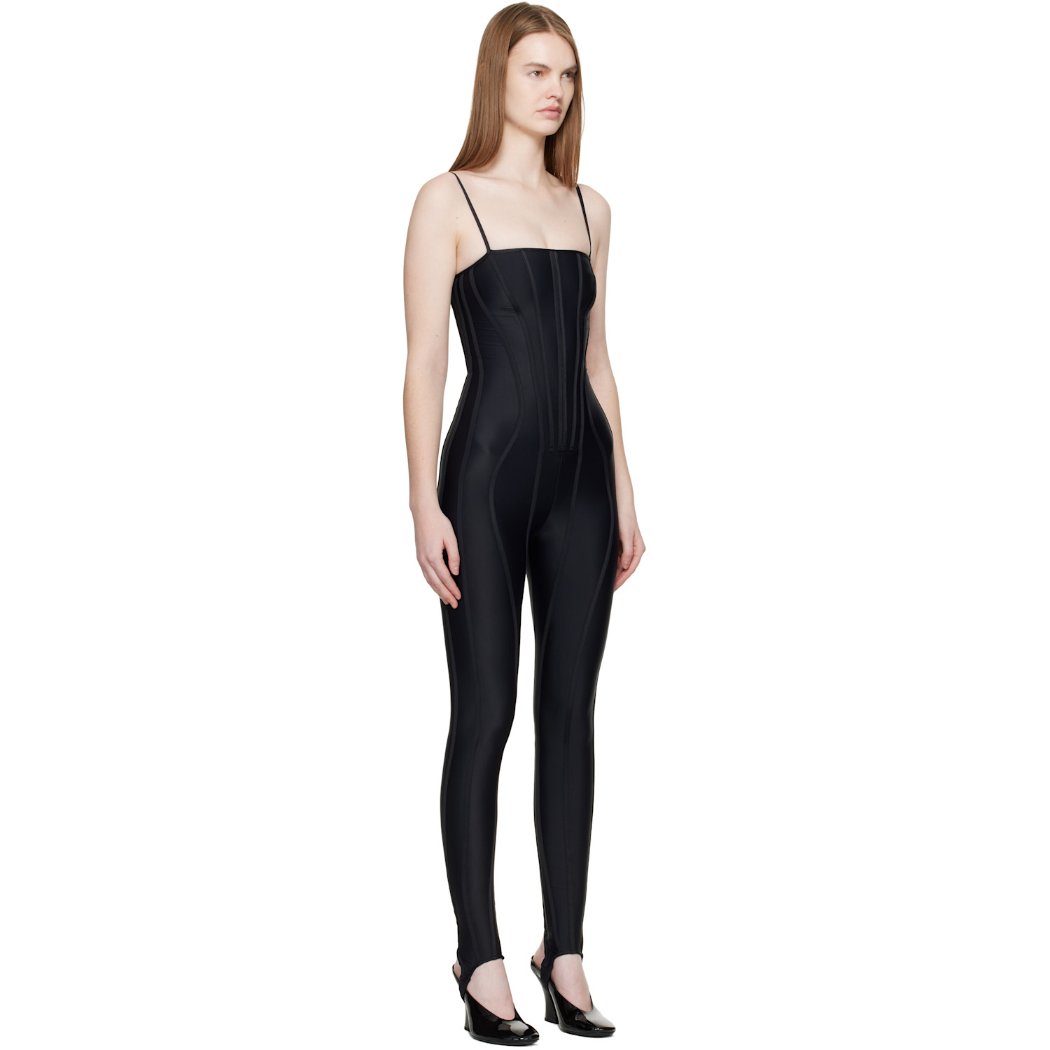  Mugler Black Boned Stretch Catsuit 