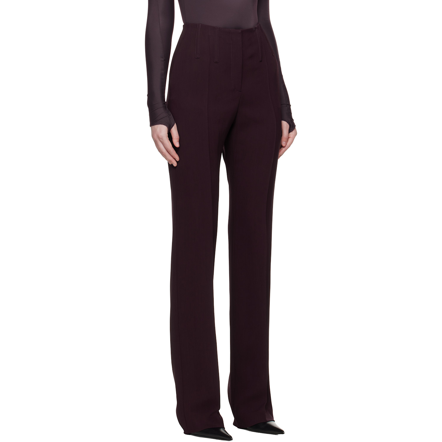  Mugler Burgundy Straight Boned Trousers 