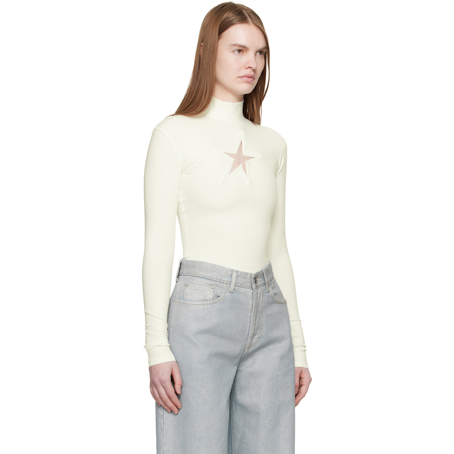  Mugler Off-white Thick Lycra Turtleneck 