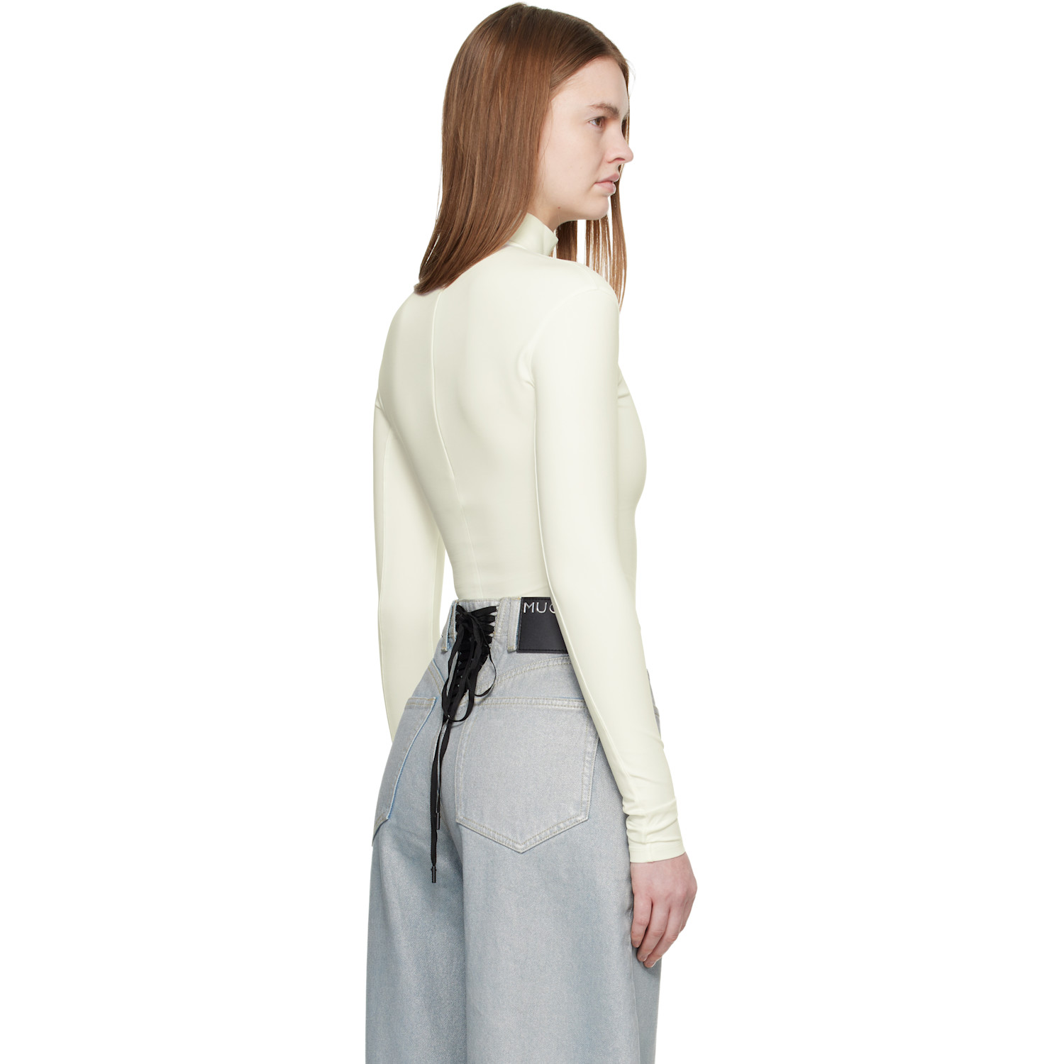  Mugler Off-white Thick Lycra Turtleneck 