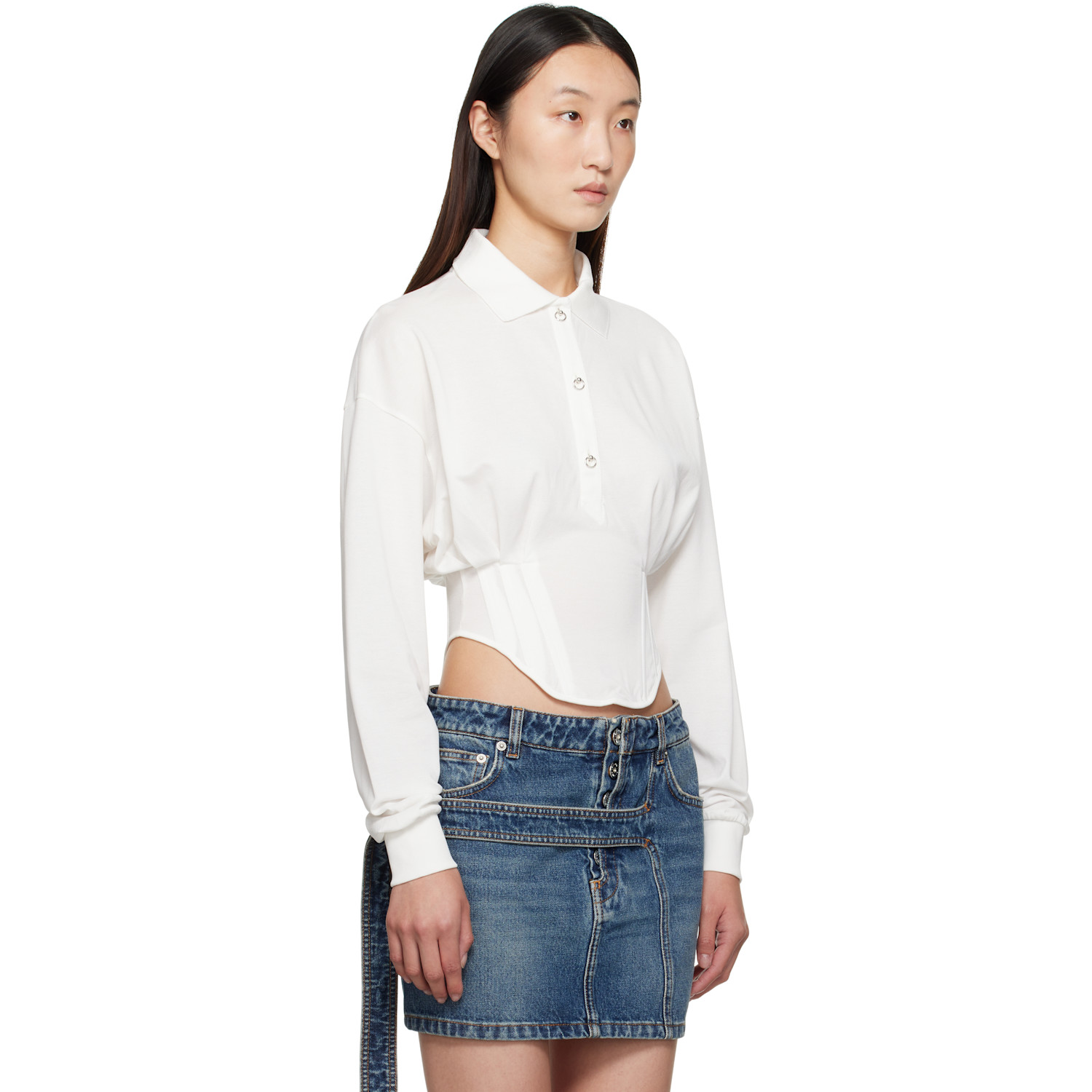  Mugler White Corseted Polo 