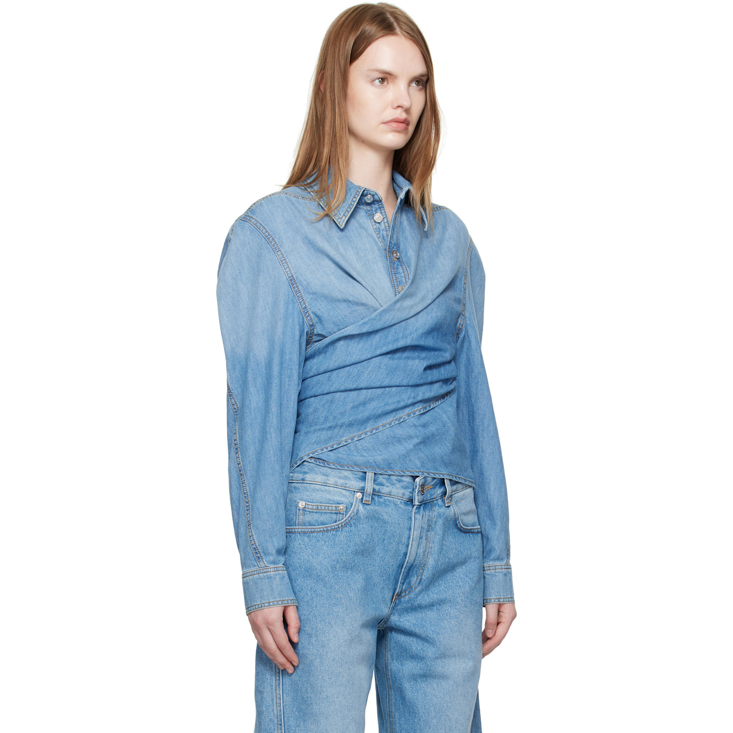  Mugler Blue Wrapped Chambray Shirt 