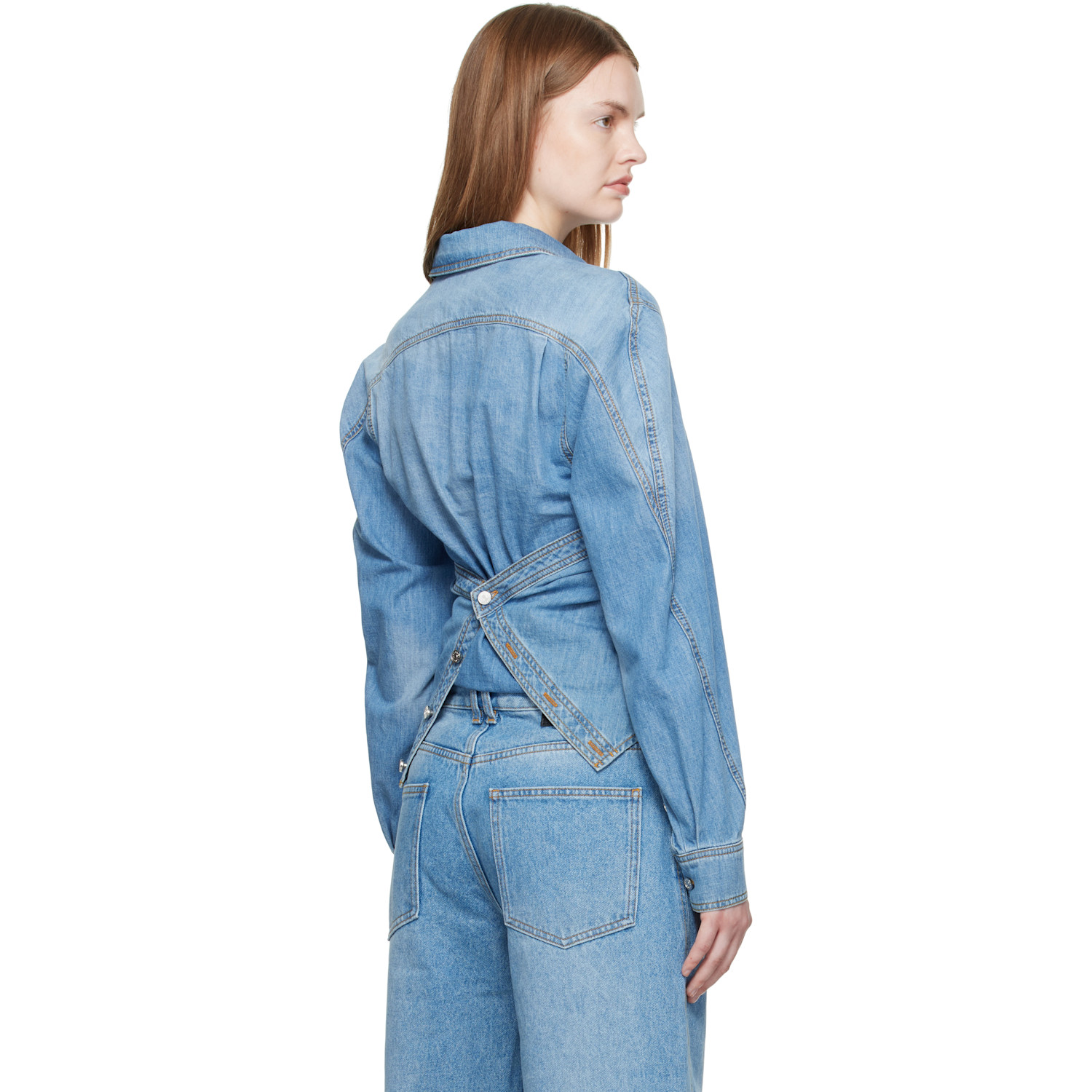  Mugler Blue Wrapped Chambray Shirt 