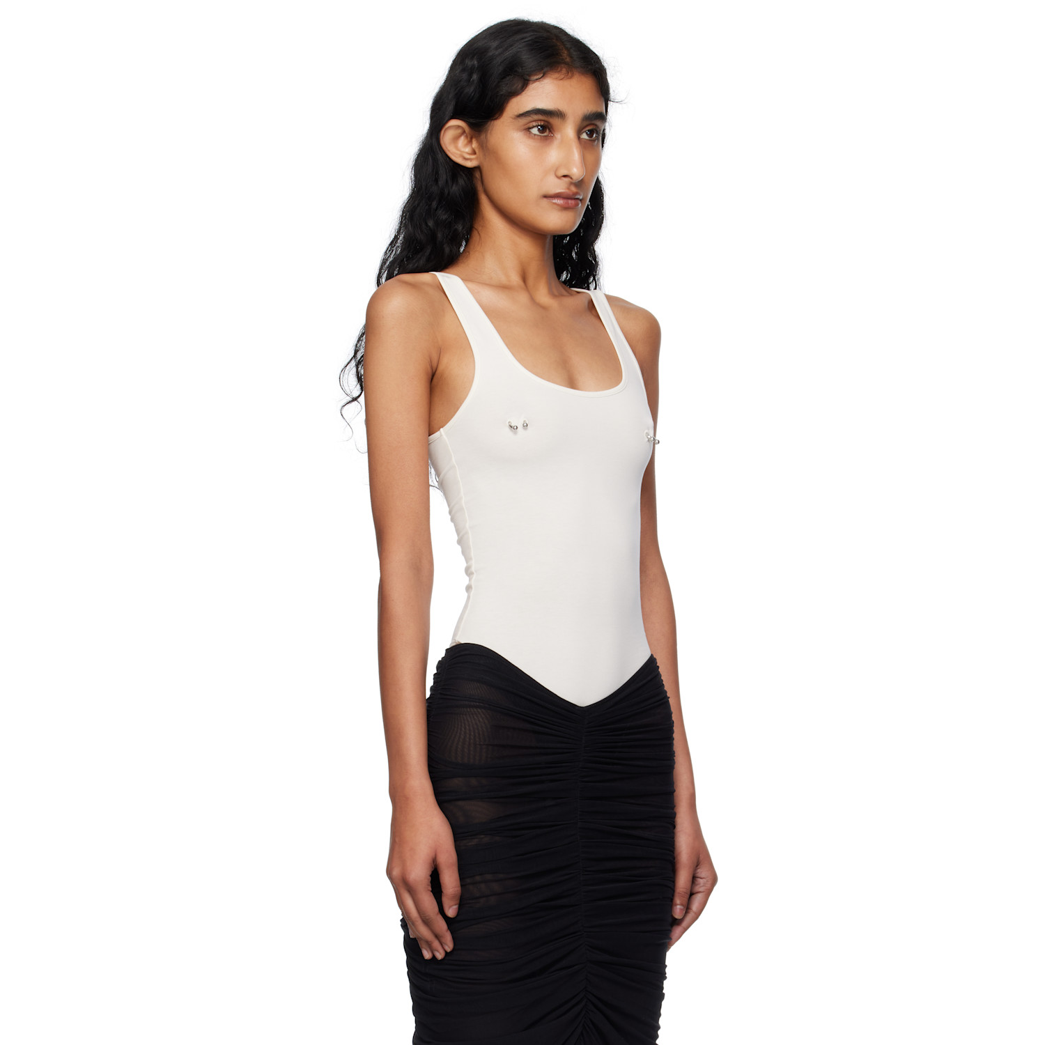  Mugler White Pierced Tank Bodysuit 