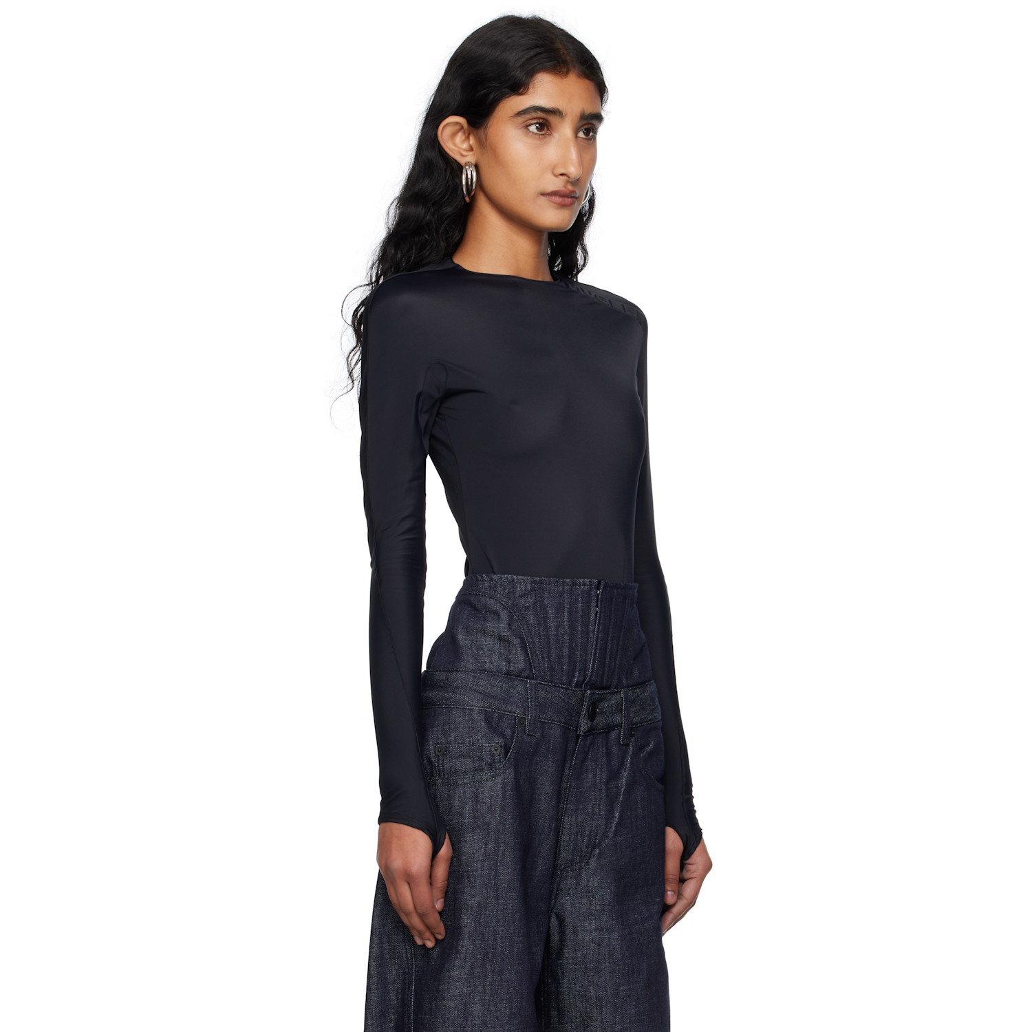  Mugler Black Shoulder Logo Bodysuit 