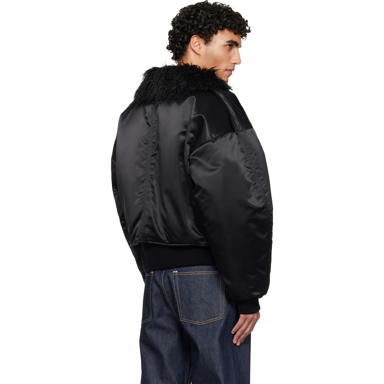  Mugler Black Faux-fur Collar Bomber Jacket 