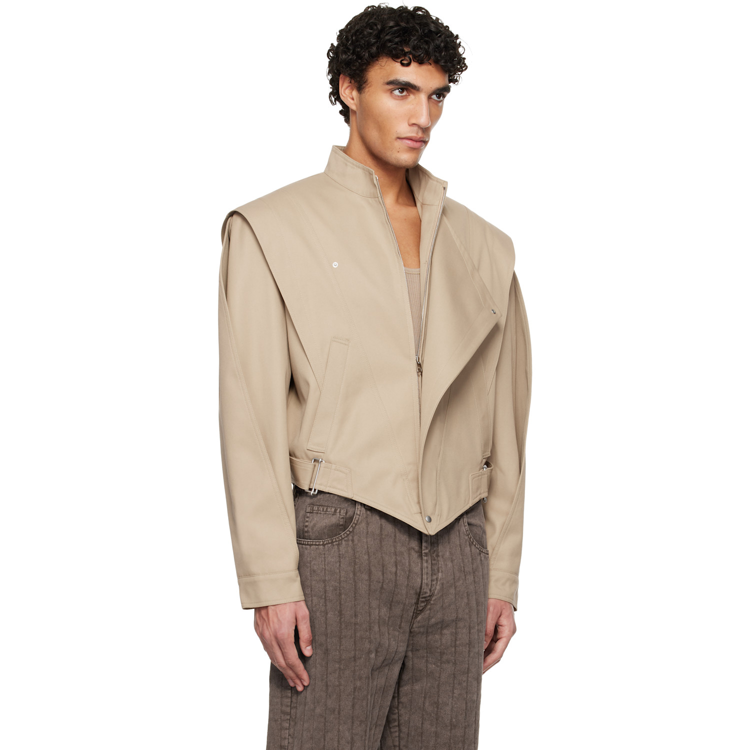  Mugler Beige Asymmetric Officer Jacket 