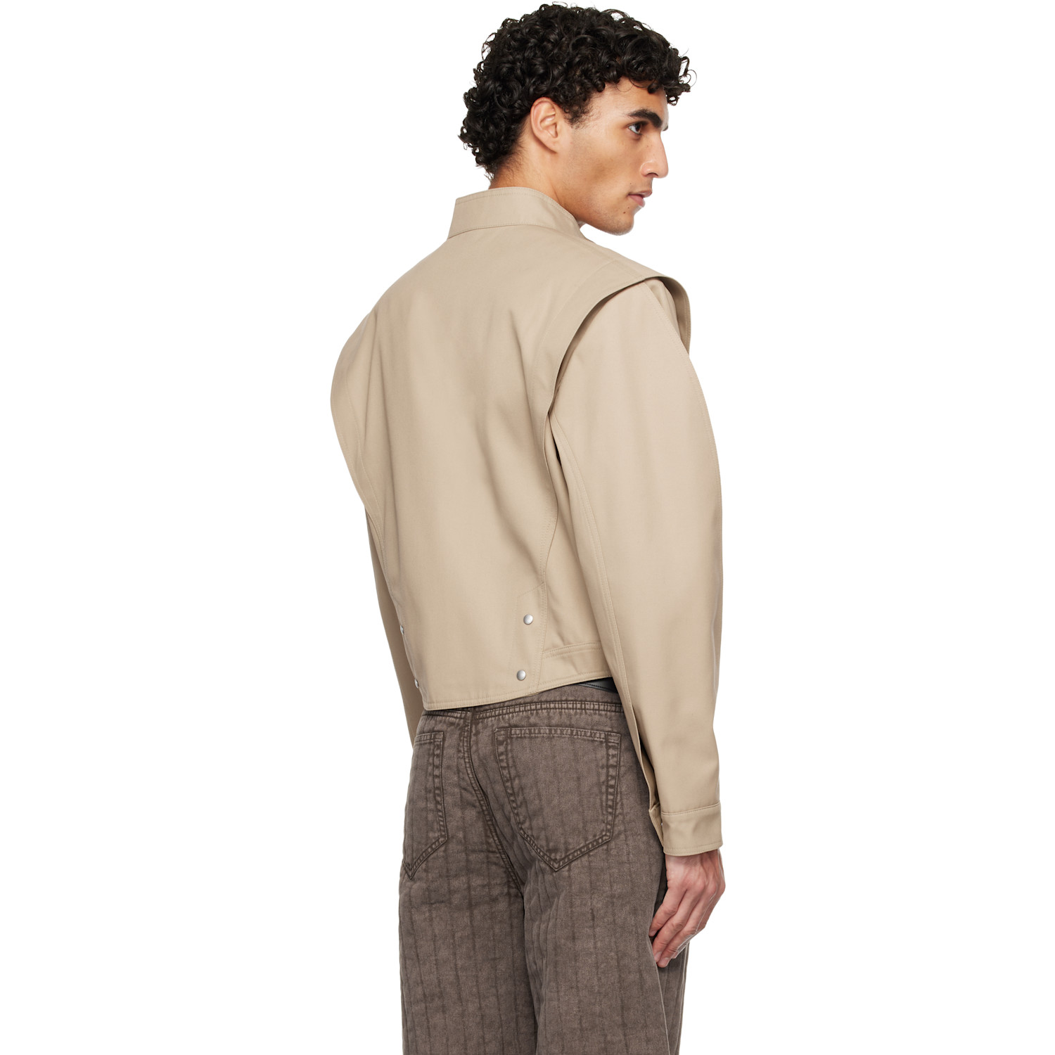  Mugler Beige Asymmetric Officer Jacket 