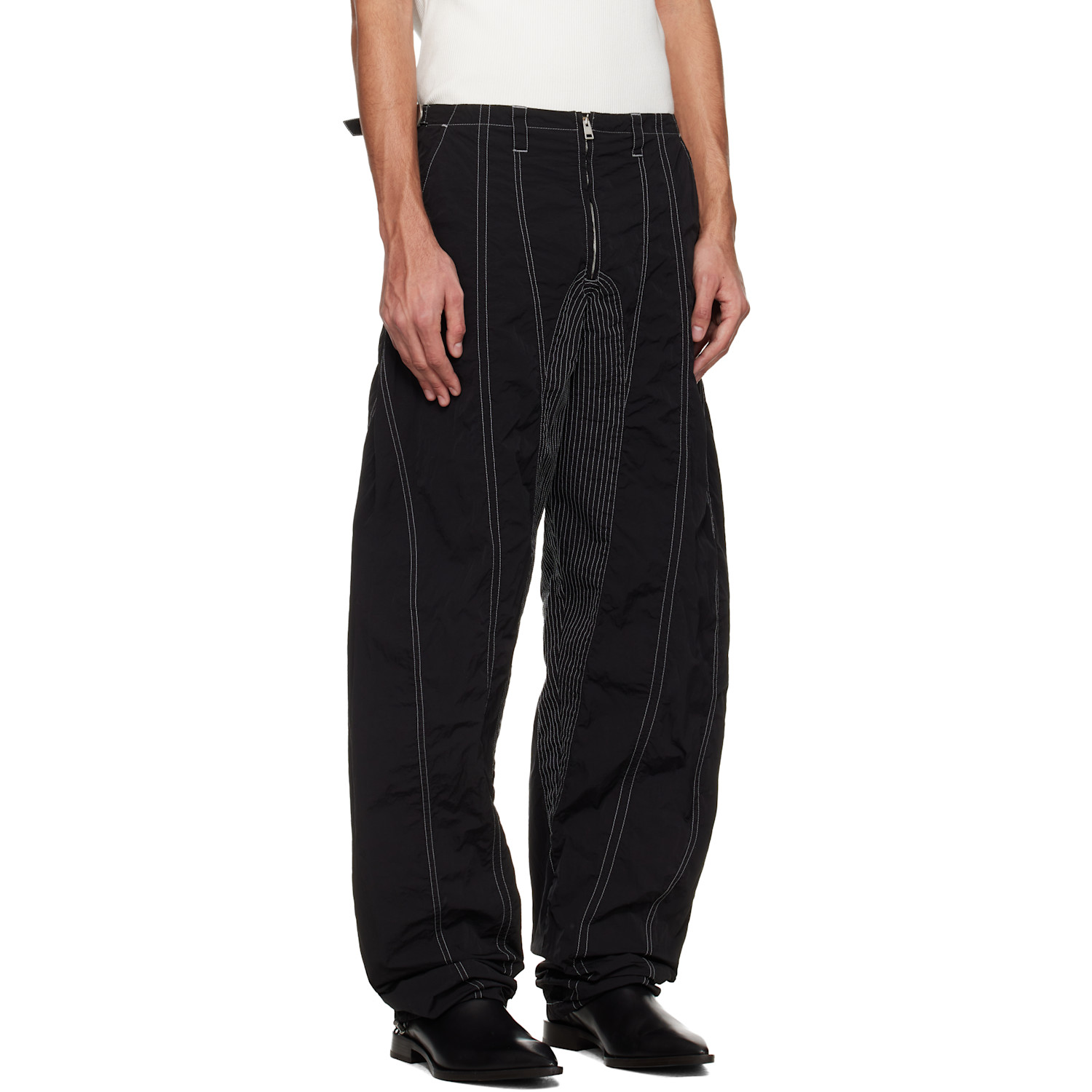  Mugler Black Stitched Parachute Trousers 